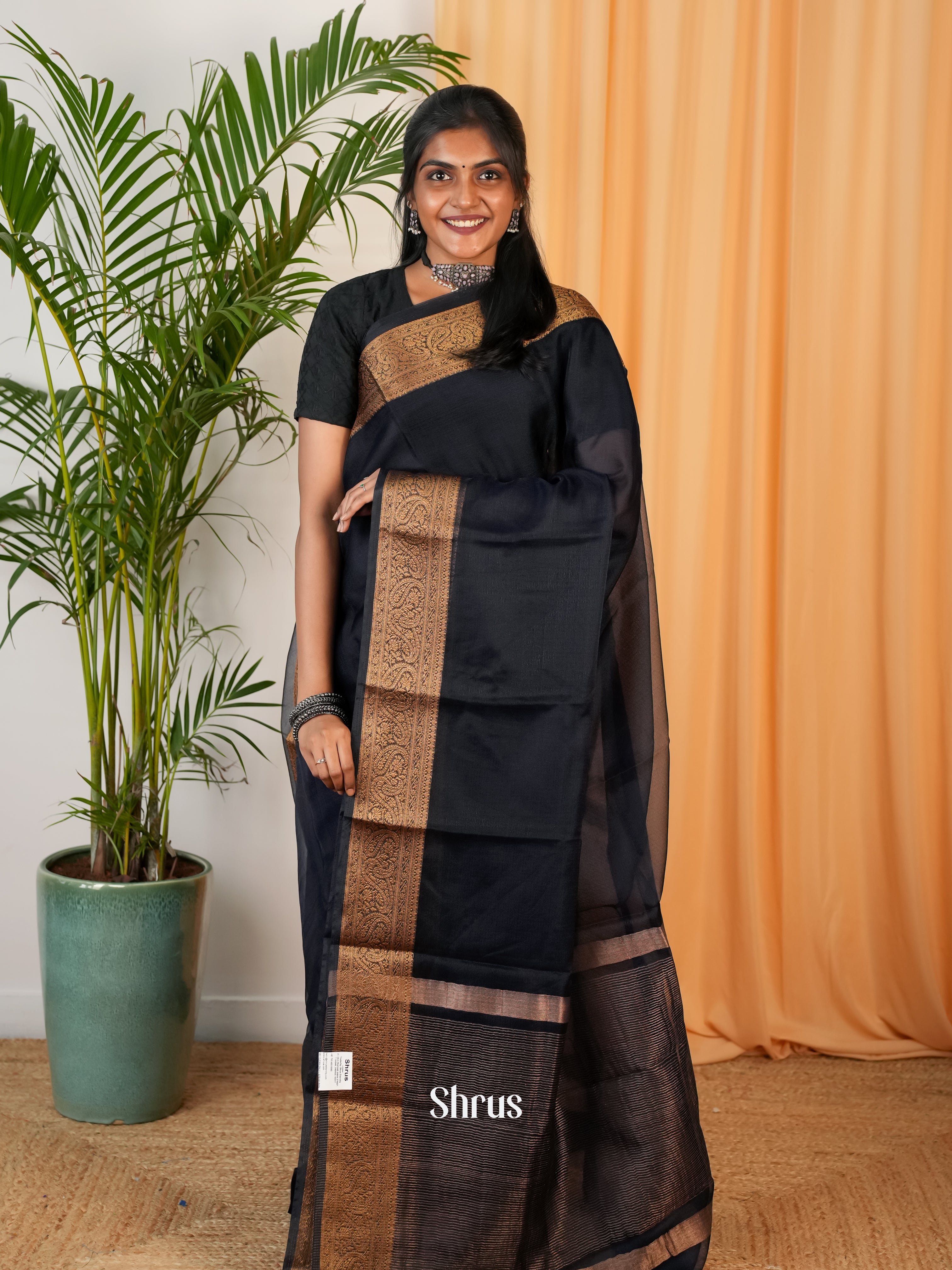 Black - Semi Georgette Saree - Shop on Shrus.com
