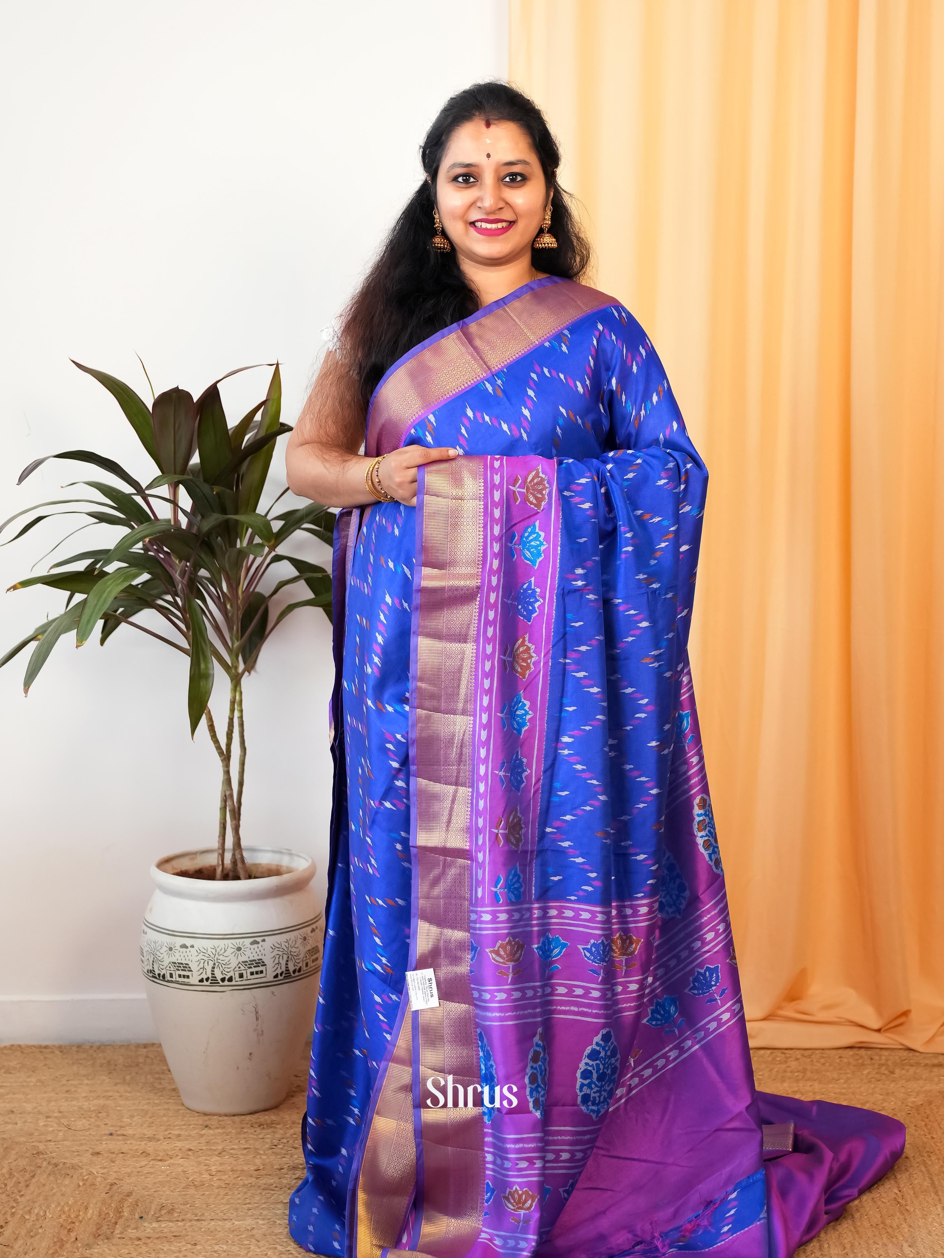 Blue & Purple - Semi Patola Saree - Shop on Shrus.com