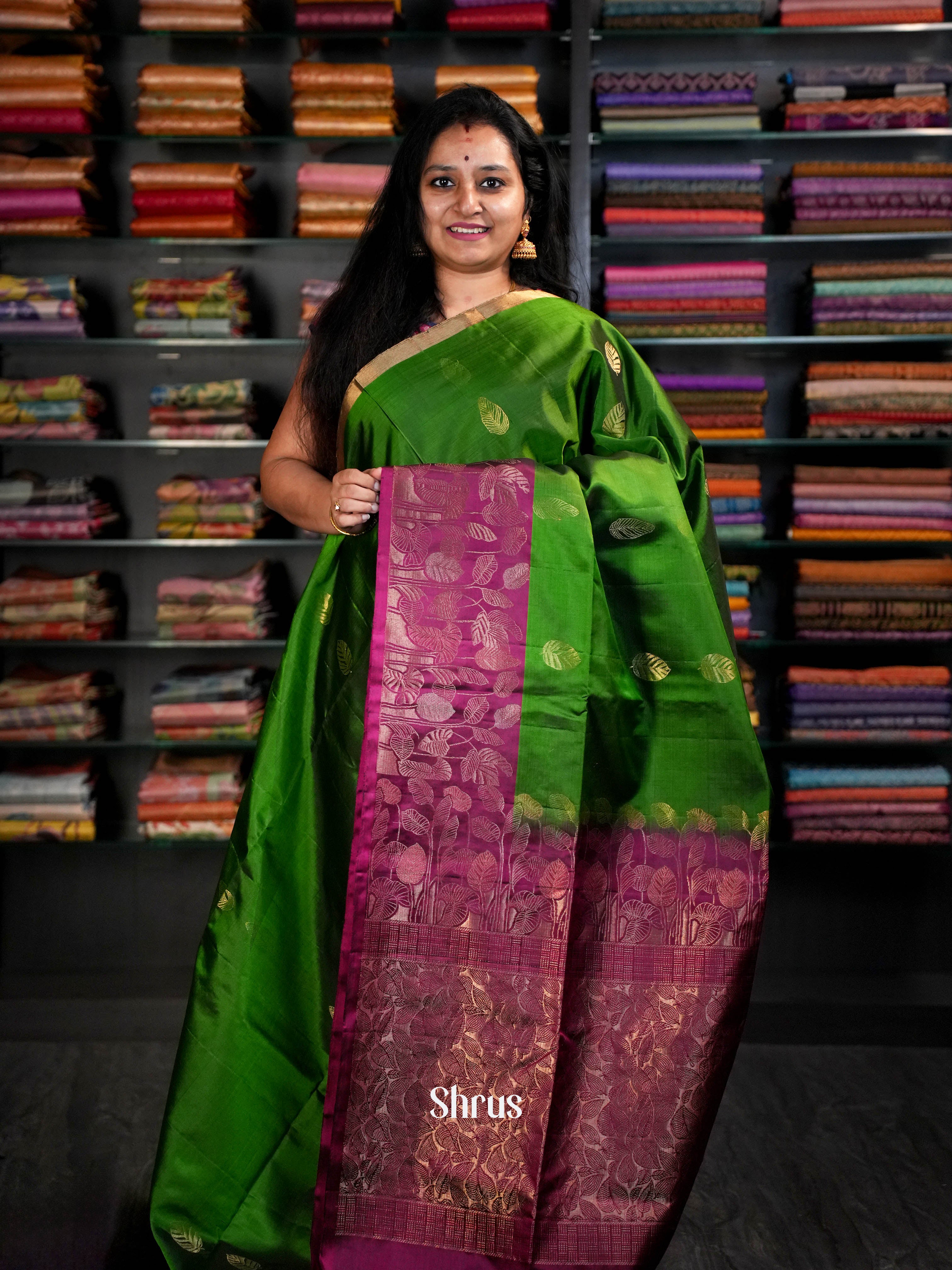 Green & Purple - Soft Silk Saree - Shop on ShrusEternity.com
