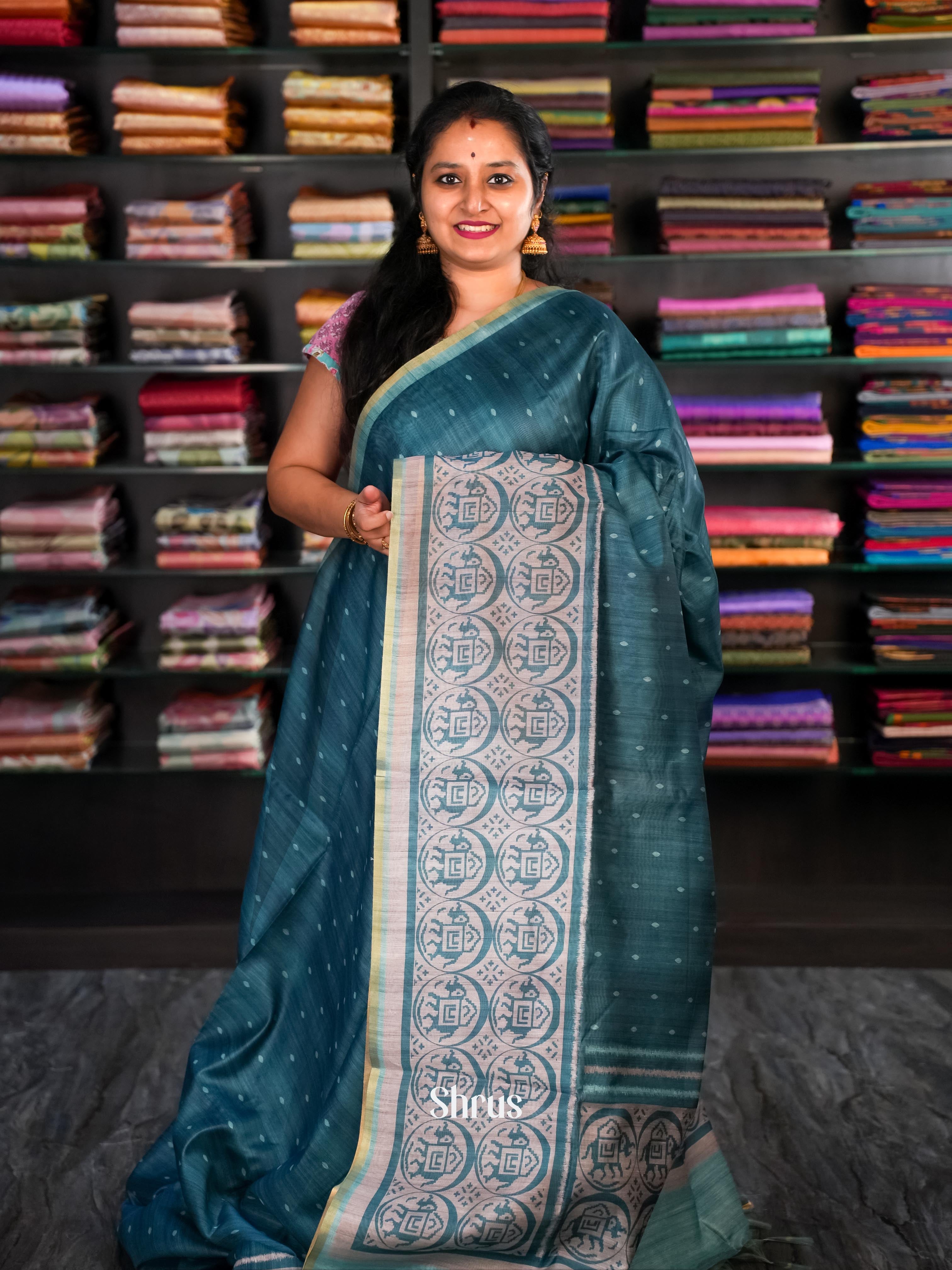 Green & Grey- Champa Semi Tussar Saree - Shop on Shrus.com