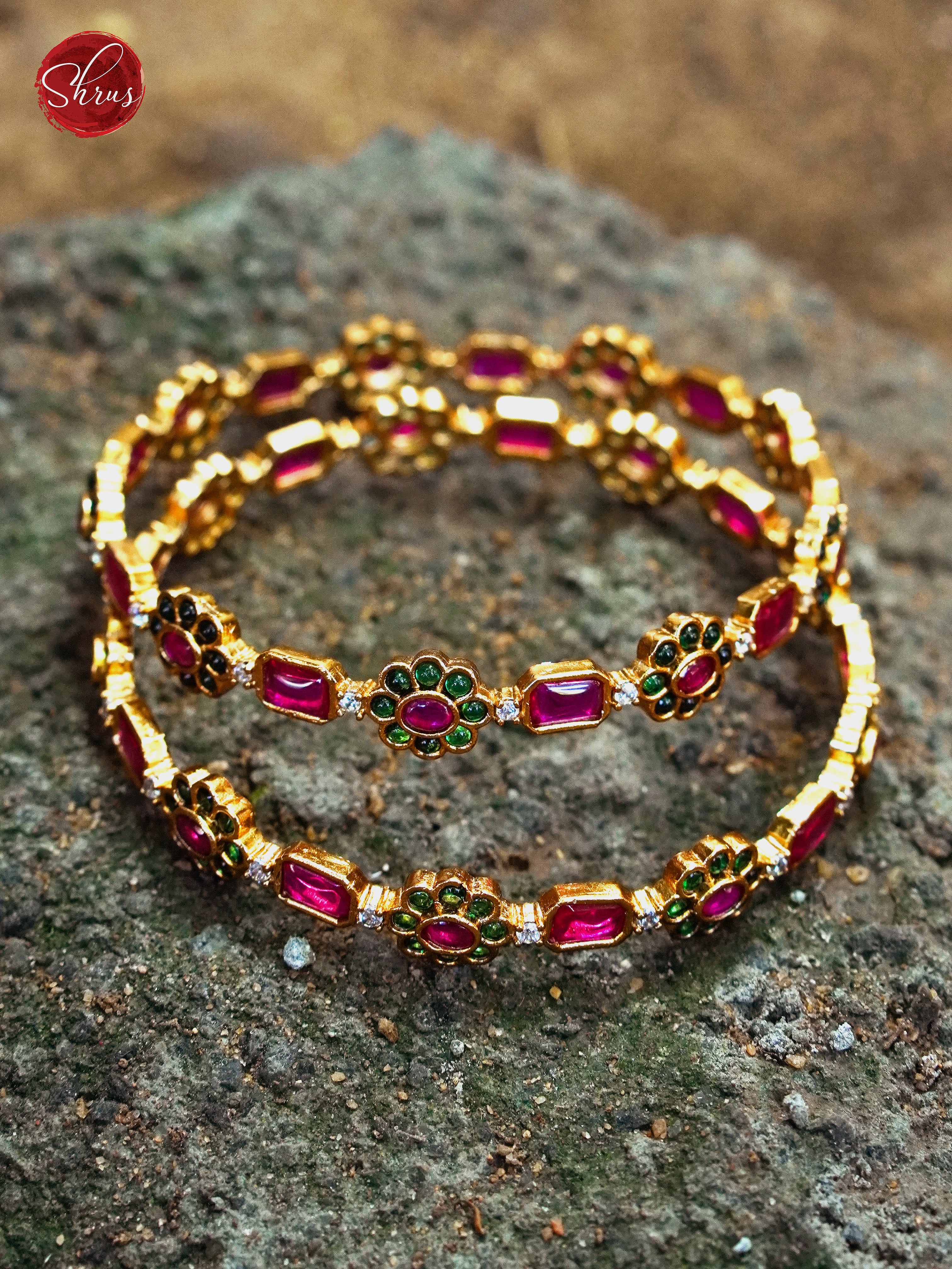 Red & Green Stone Bangles - Accessories