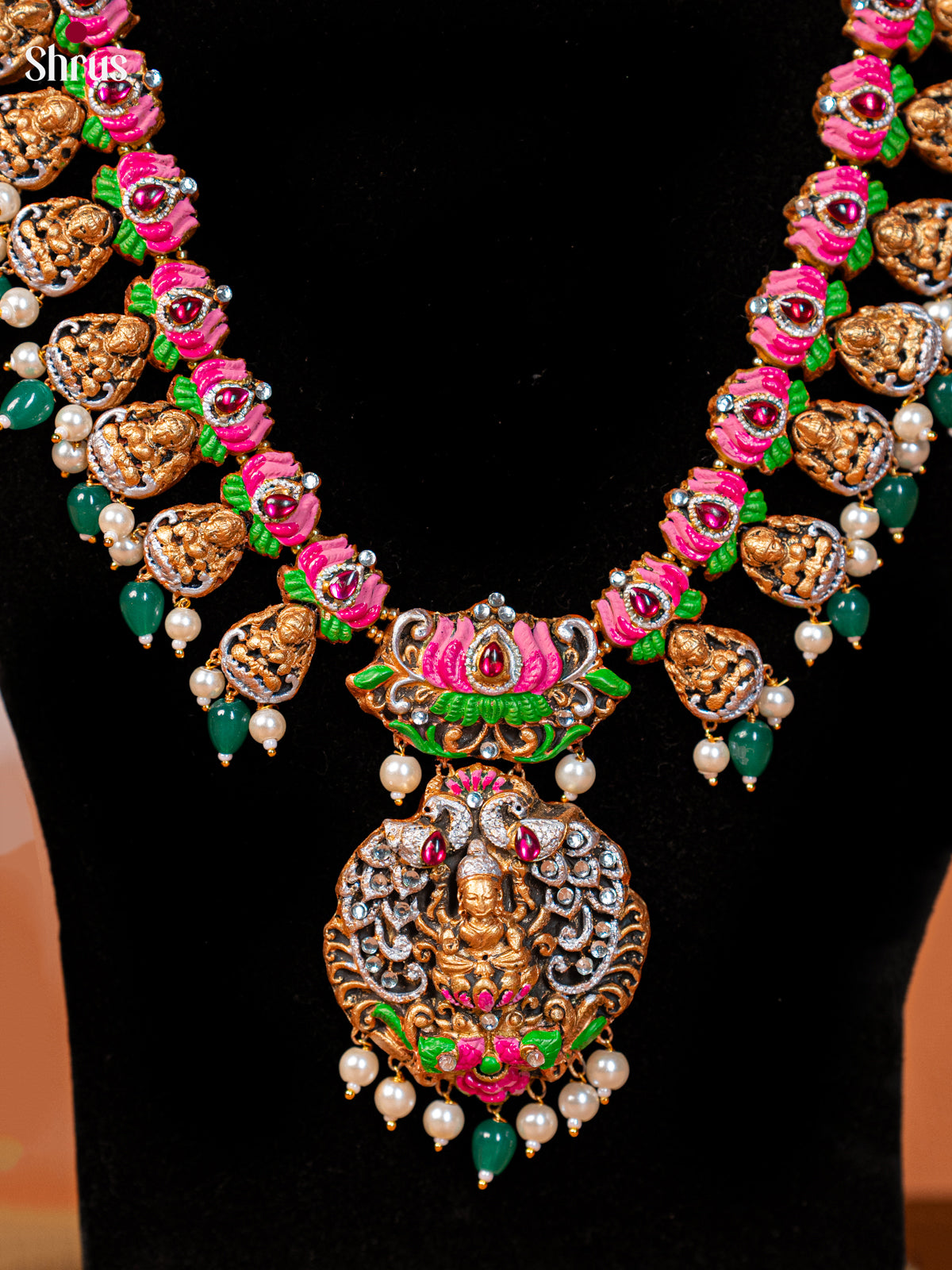 Lakshmi Haram with Lotus motifs Terracotta Jewellery- Accessories