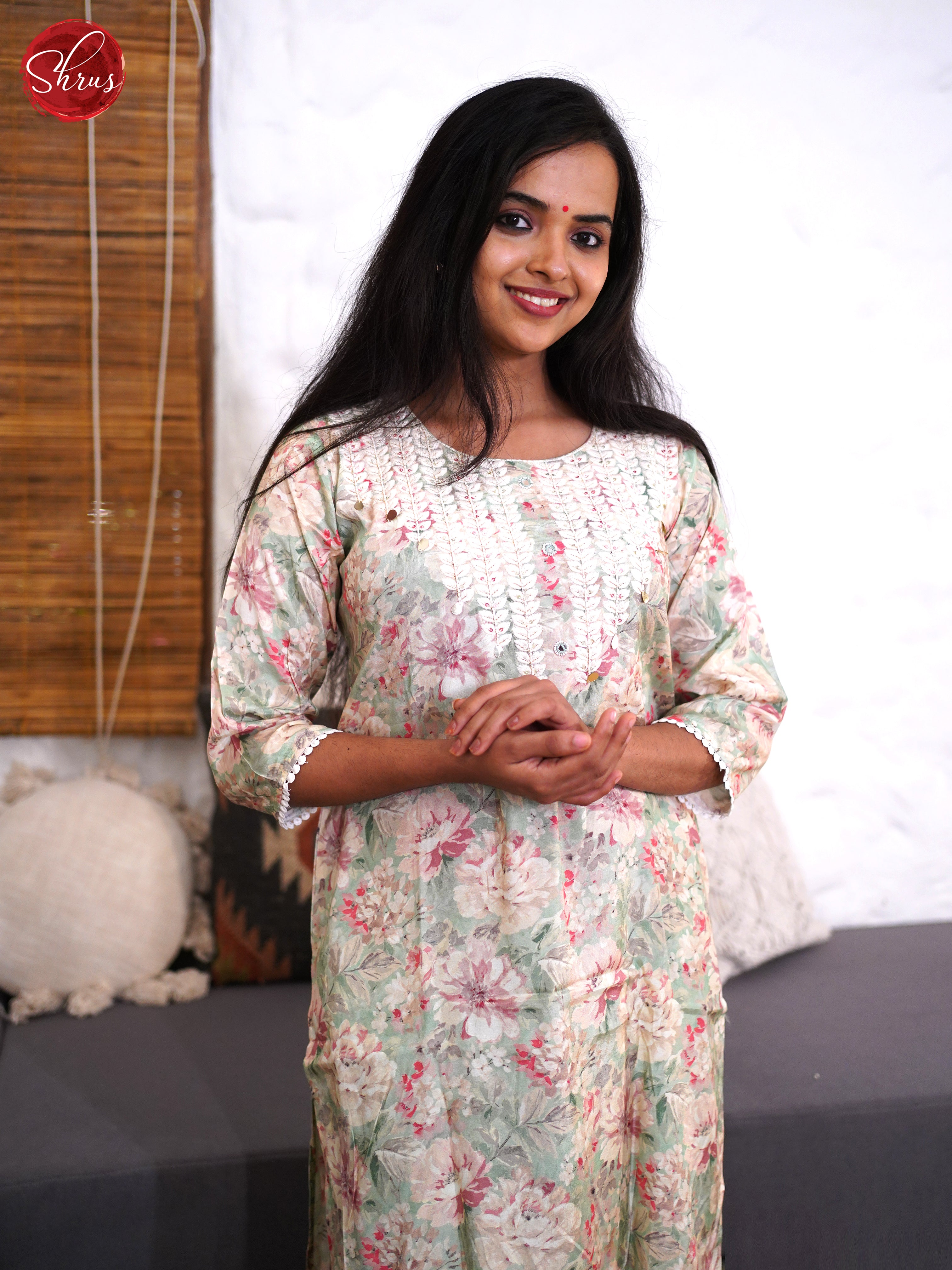 Green - 2 piece Readymade Salwar with thread work in neck yoke - Shop on ShrusEternity.com