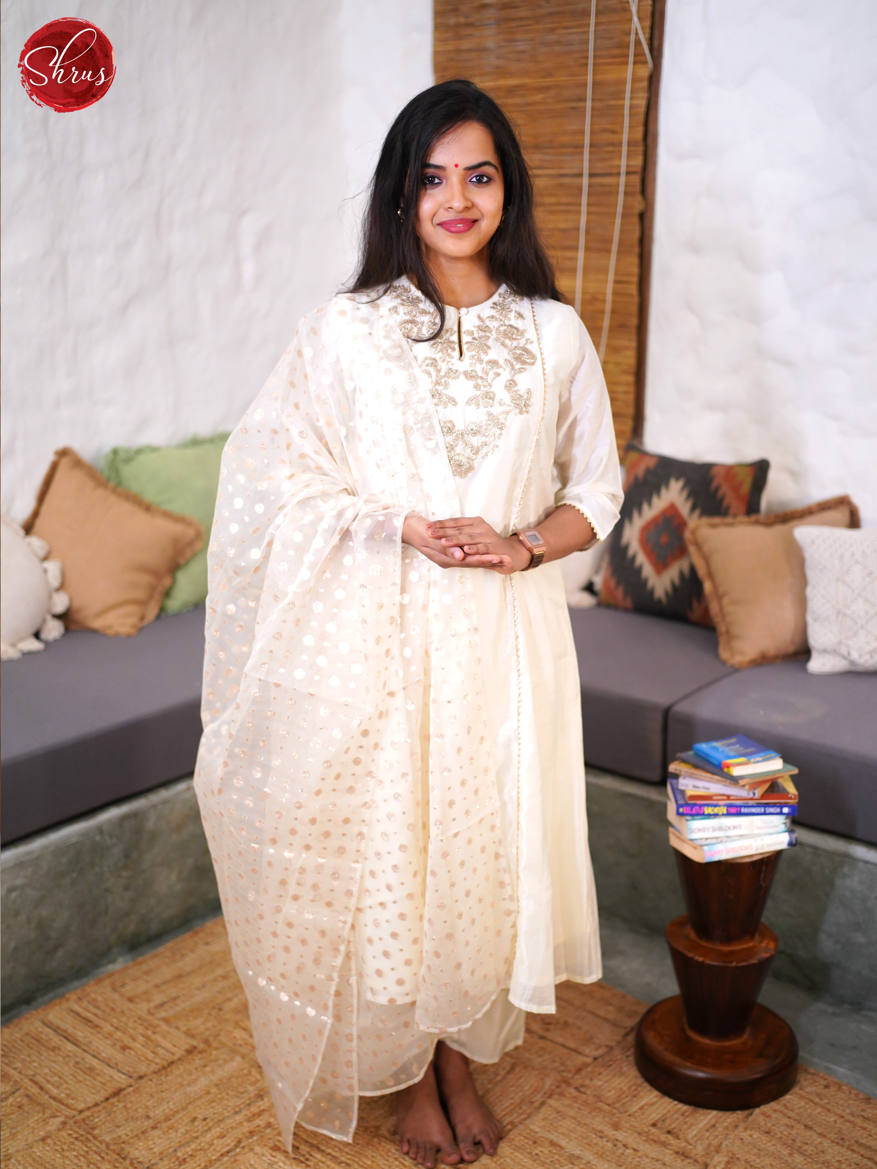 Cream -3pc embroidery silk Readymade Suits - Shop on ShrusEternity.com
