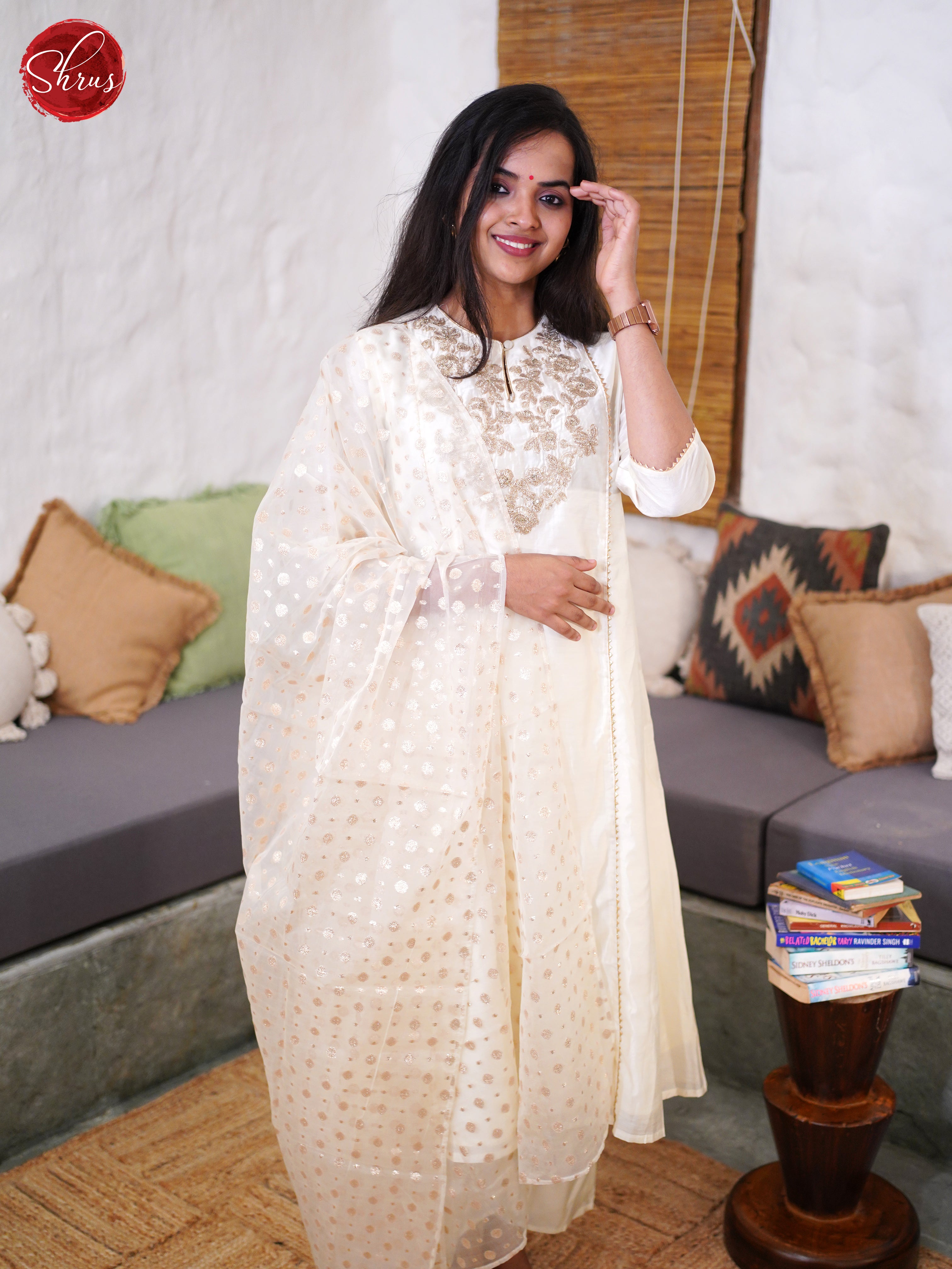 Cream -3pc embroidery silk Readymade Suits - Shop on ShrusEternity.com