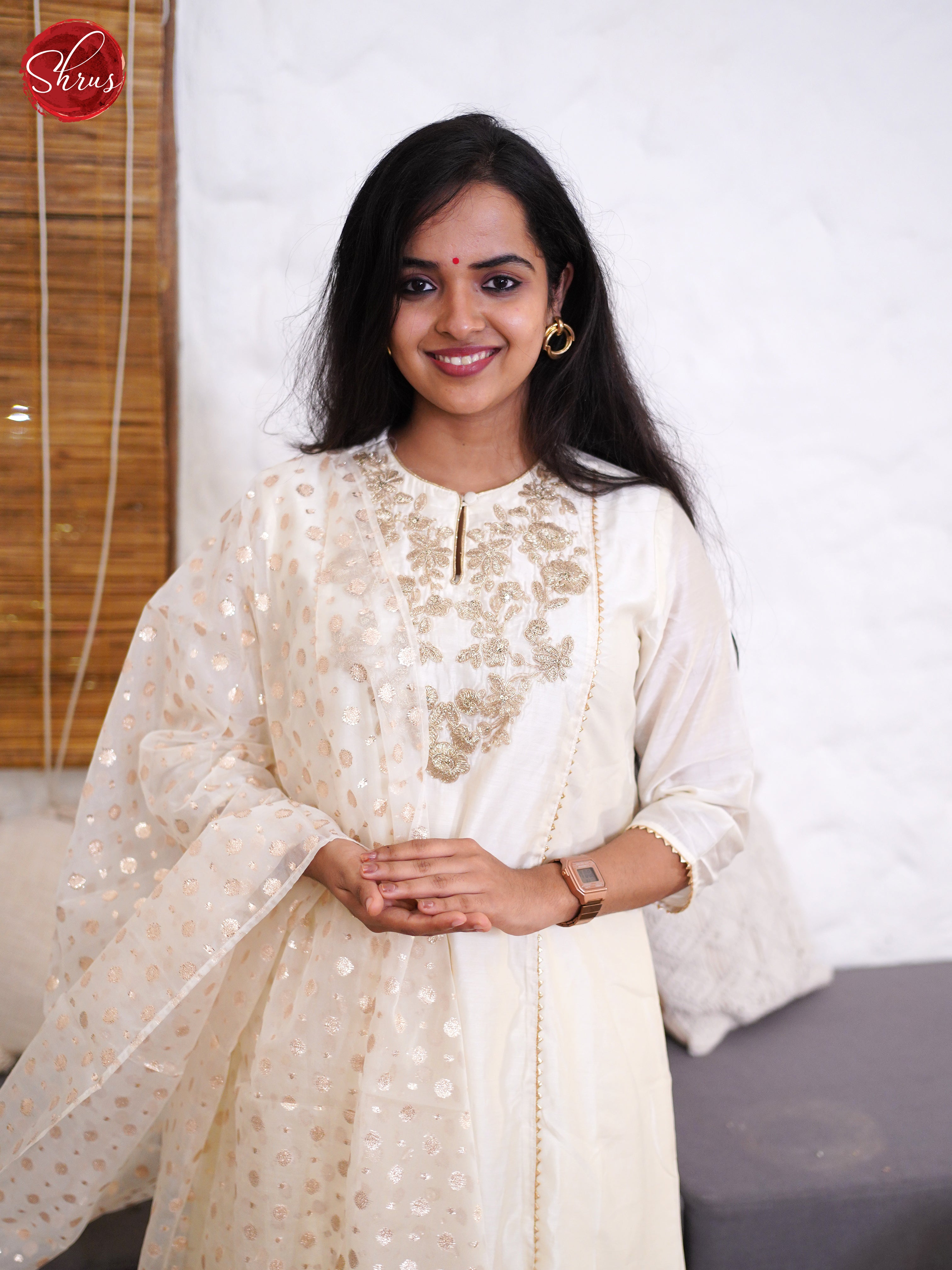 Cream -3pc embroidery silk Readymade Suits - Shop on ShrusEternity.com