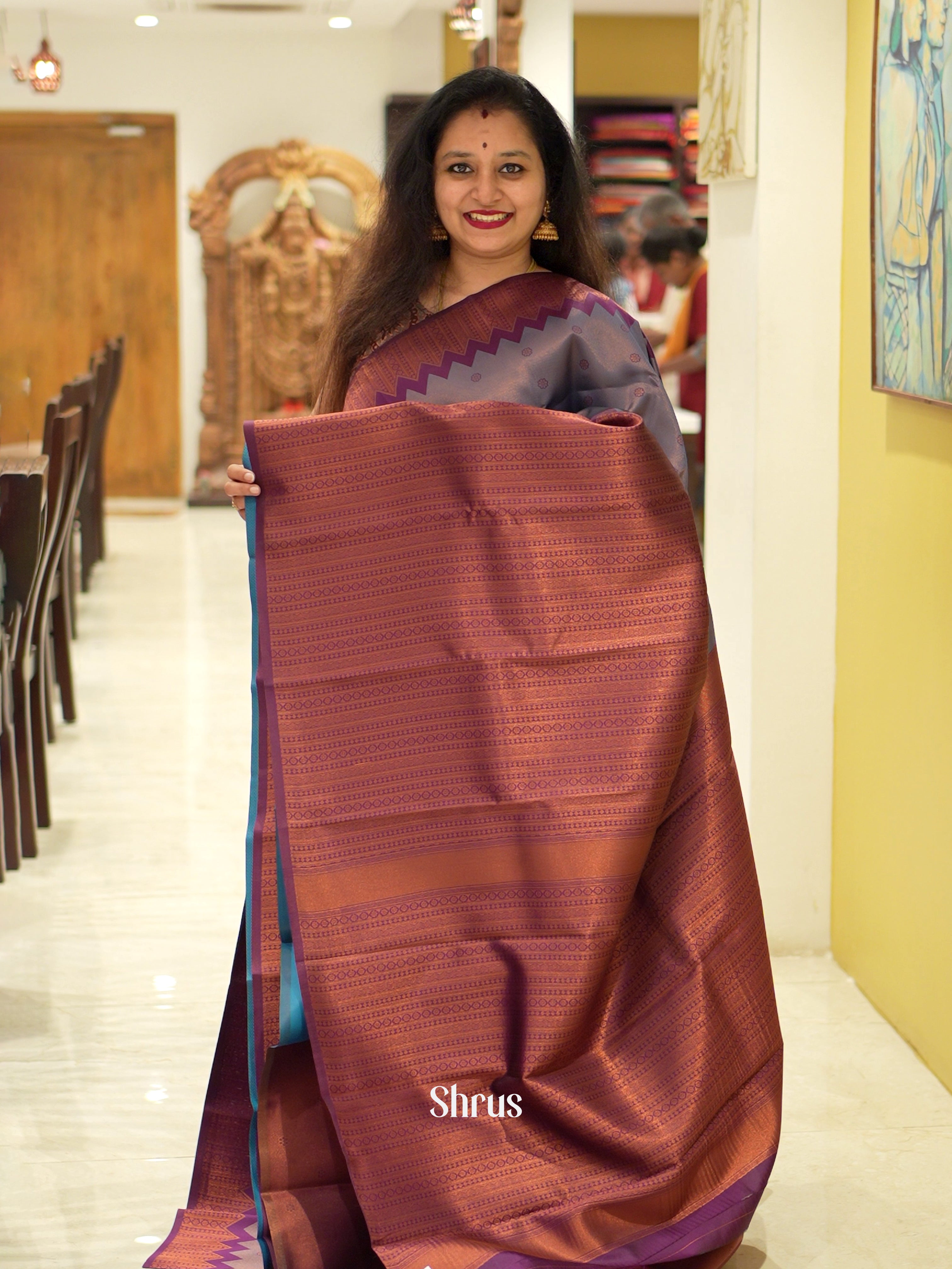 Blue & Purple - Semi Tissue Saree - Shop on ShrusEternity.com