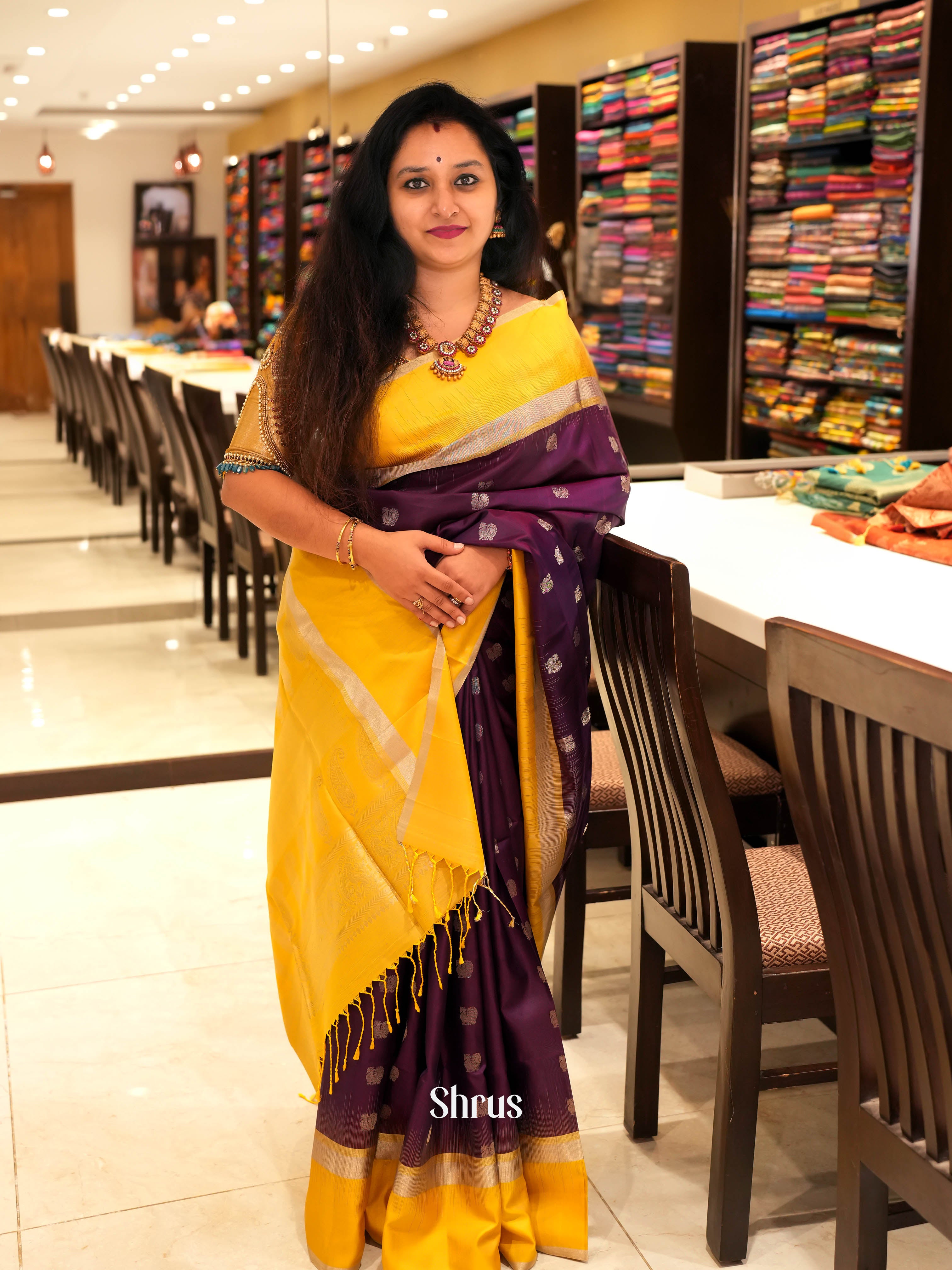 Purple & Yellow - Soft Silk Saree - Shop on ShrusEternity.com