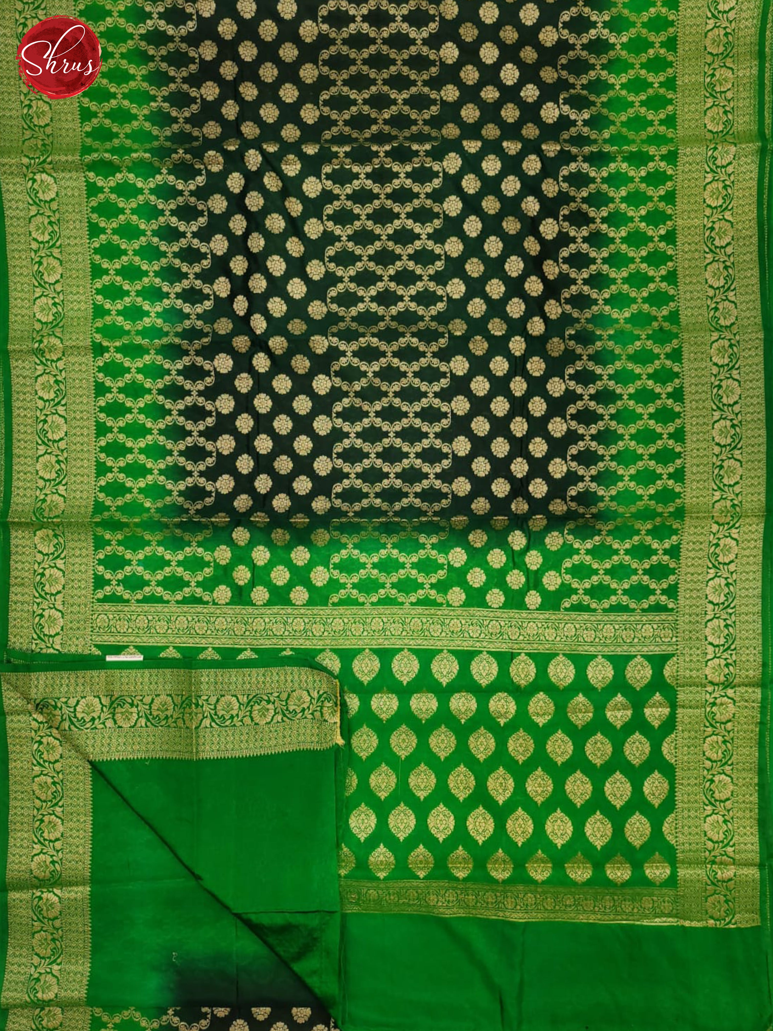 Bottle Green & Green - Semi banarasi Saree - Shop on ShrusEternity.com