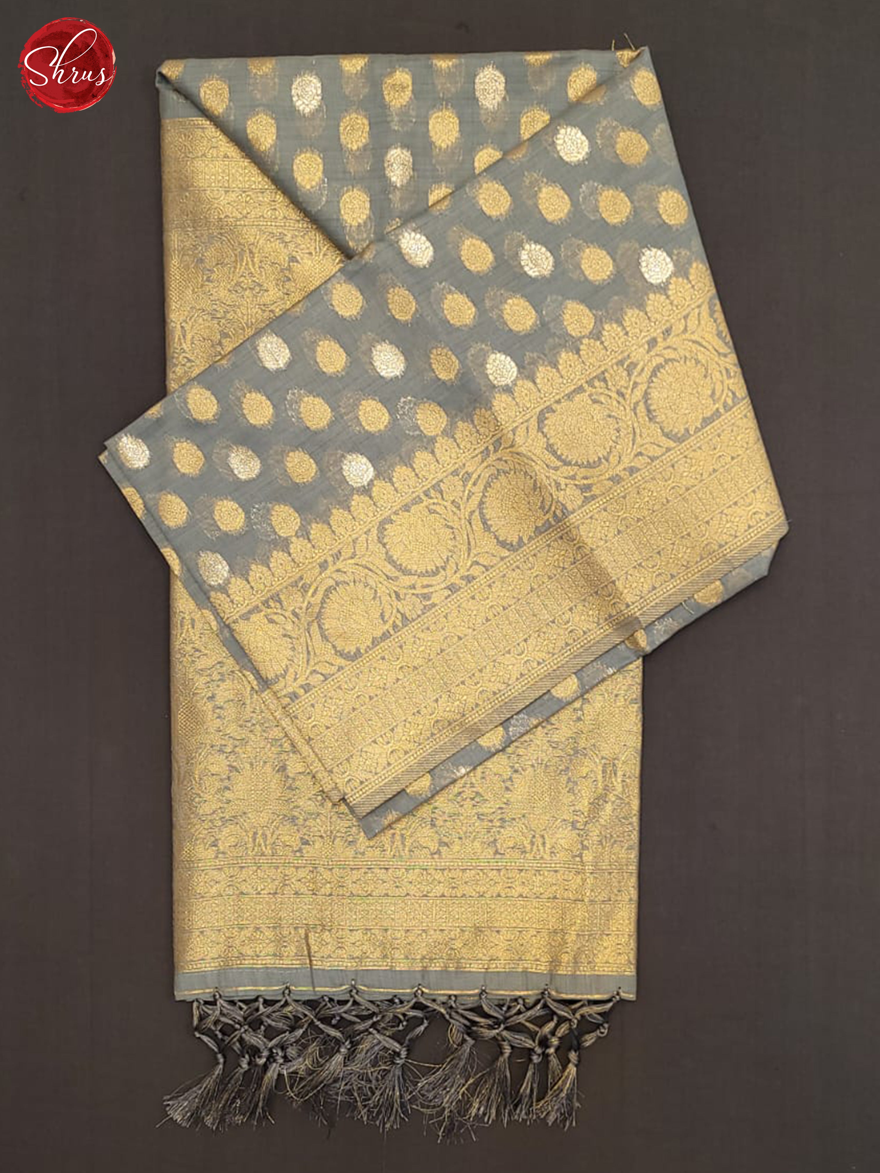 Grey(Single Tone)- Semi Banarasi Saree - Shop on ShrusEternity.com