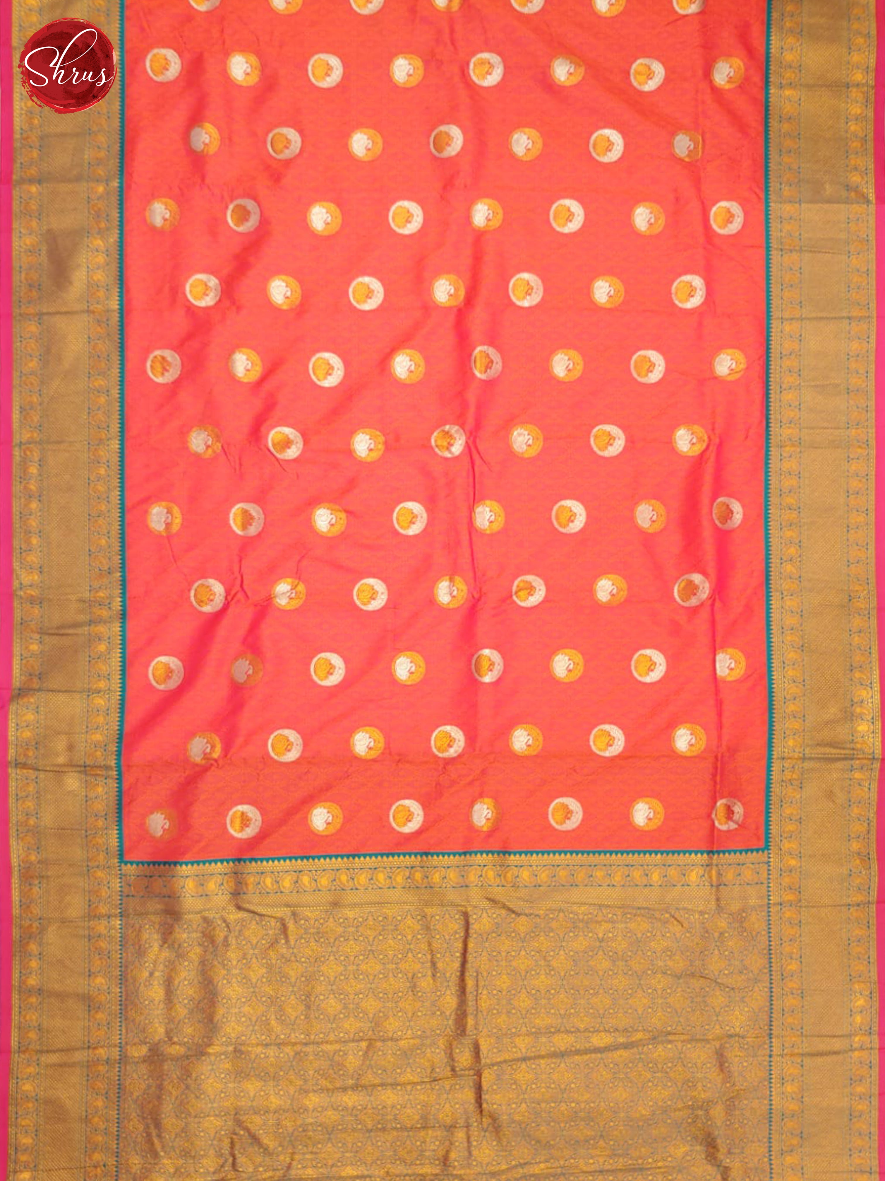 Orangish Pink & Purple - Semi kanchipuram saree - Shop on ShrusEternity.com