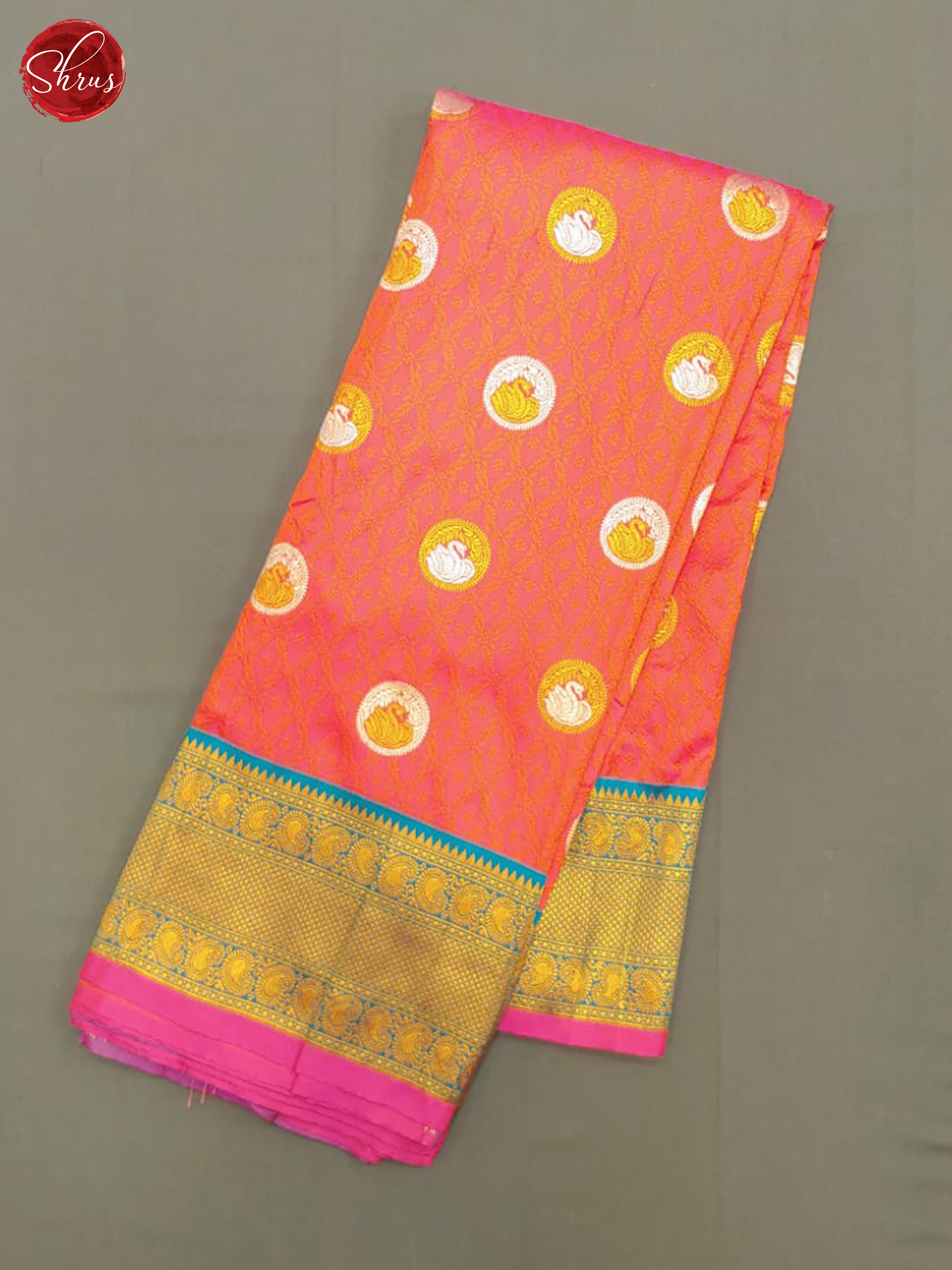 Orangish Pink & Purple - Semi kanchipuram saree - Shop on ShrusEternity.com