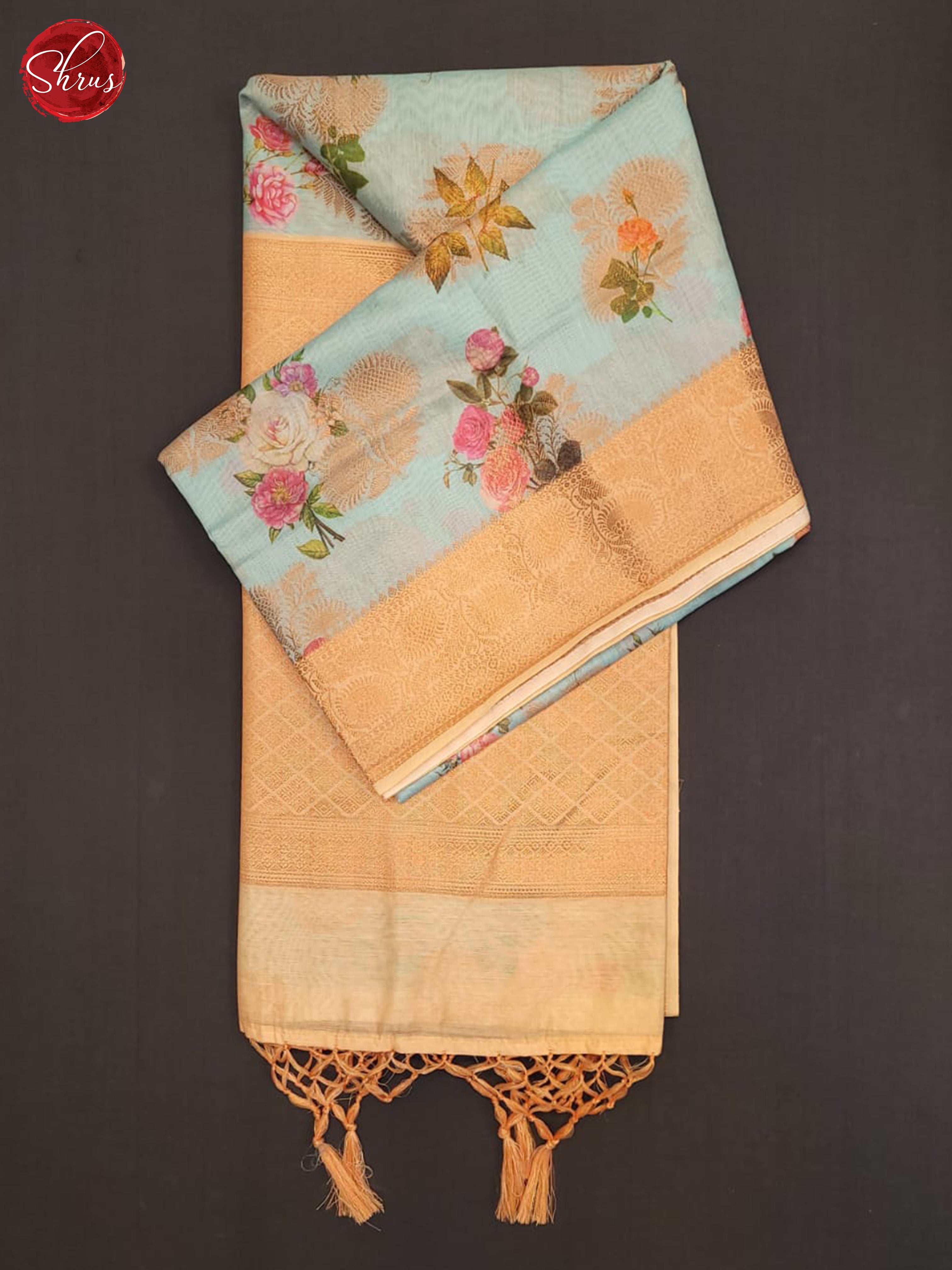 Blue & Peach - Semi Jute Saree - Shop on ShrusEternity.com