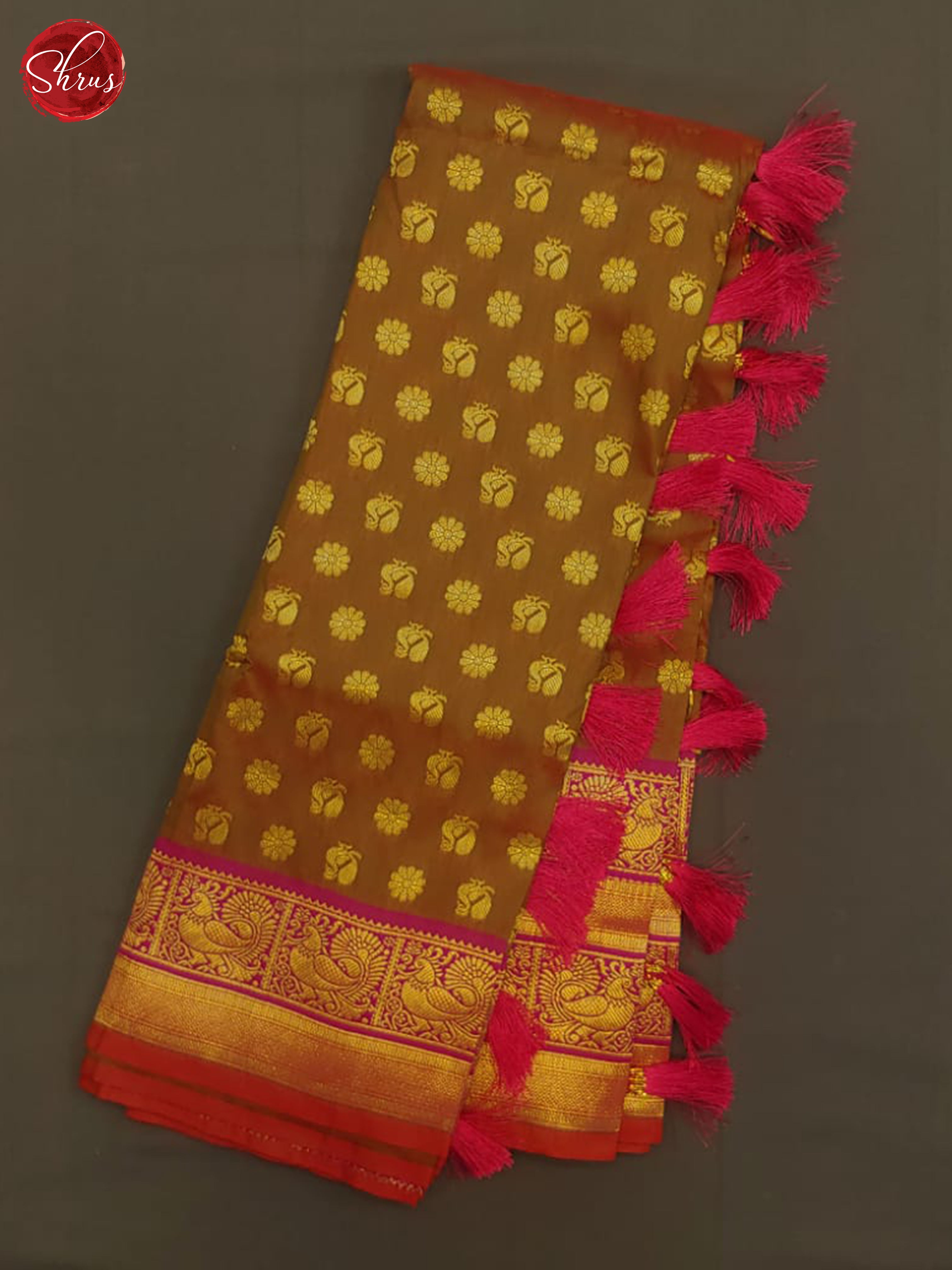 Double Shaded Brownish Green & Red - Semi kanchipuram saree - Shop on ShrusEternity.com