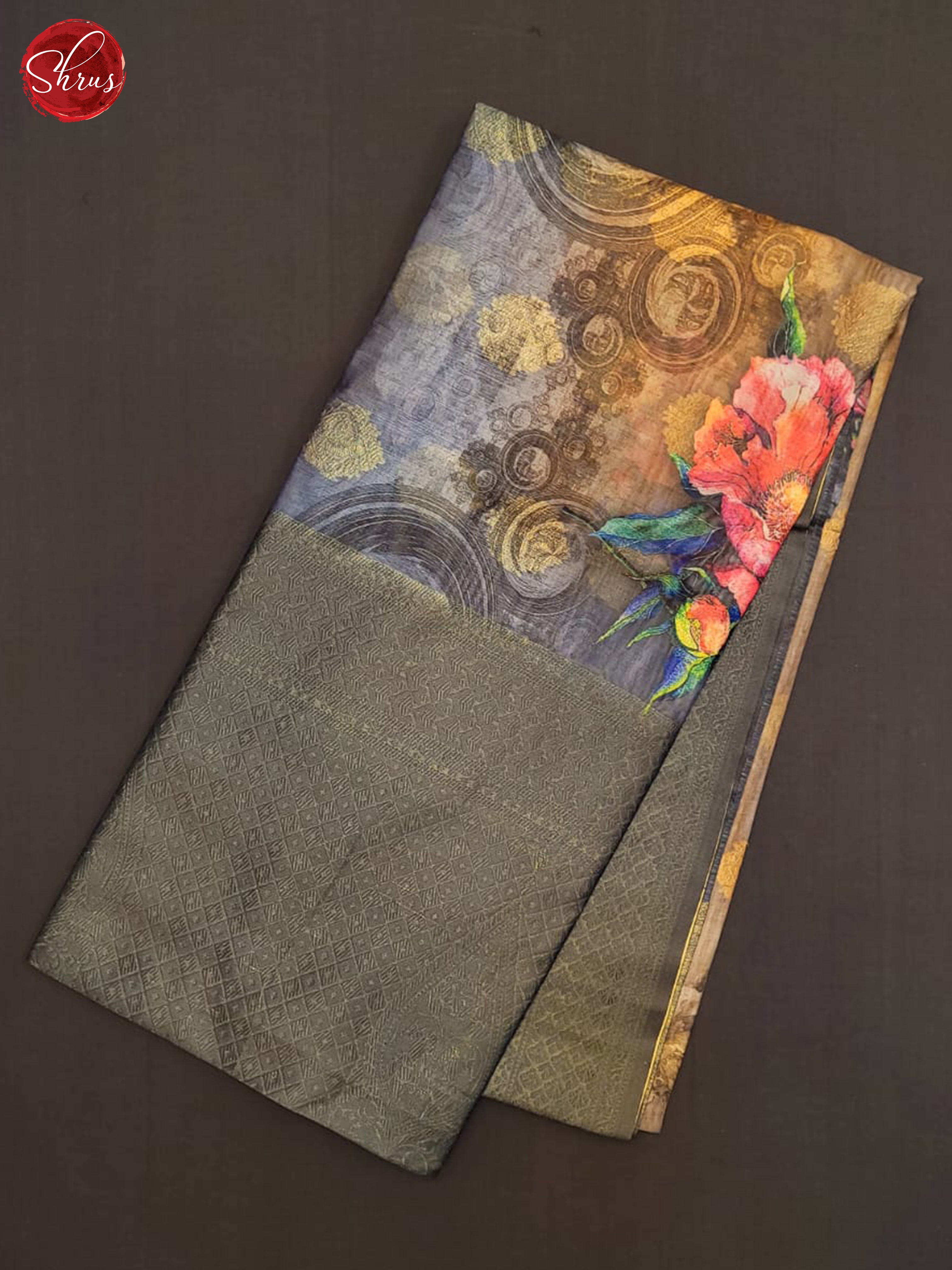 Blue & Grey - Semi jute Saree - Shop on ShrusEternity.com