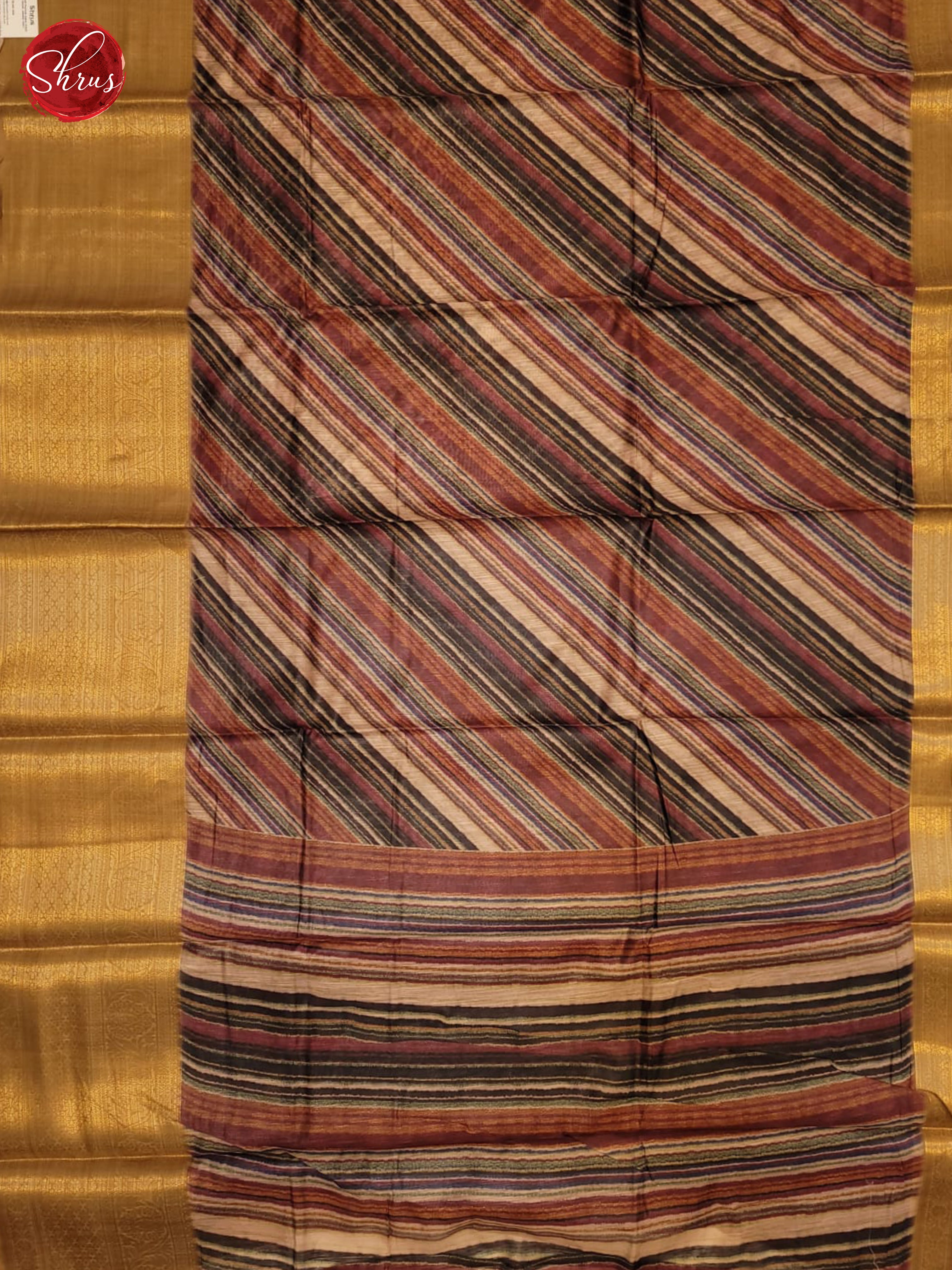 Maroon & Sandal- Art linen Saree - Shop on ShrusEternity.com