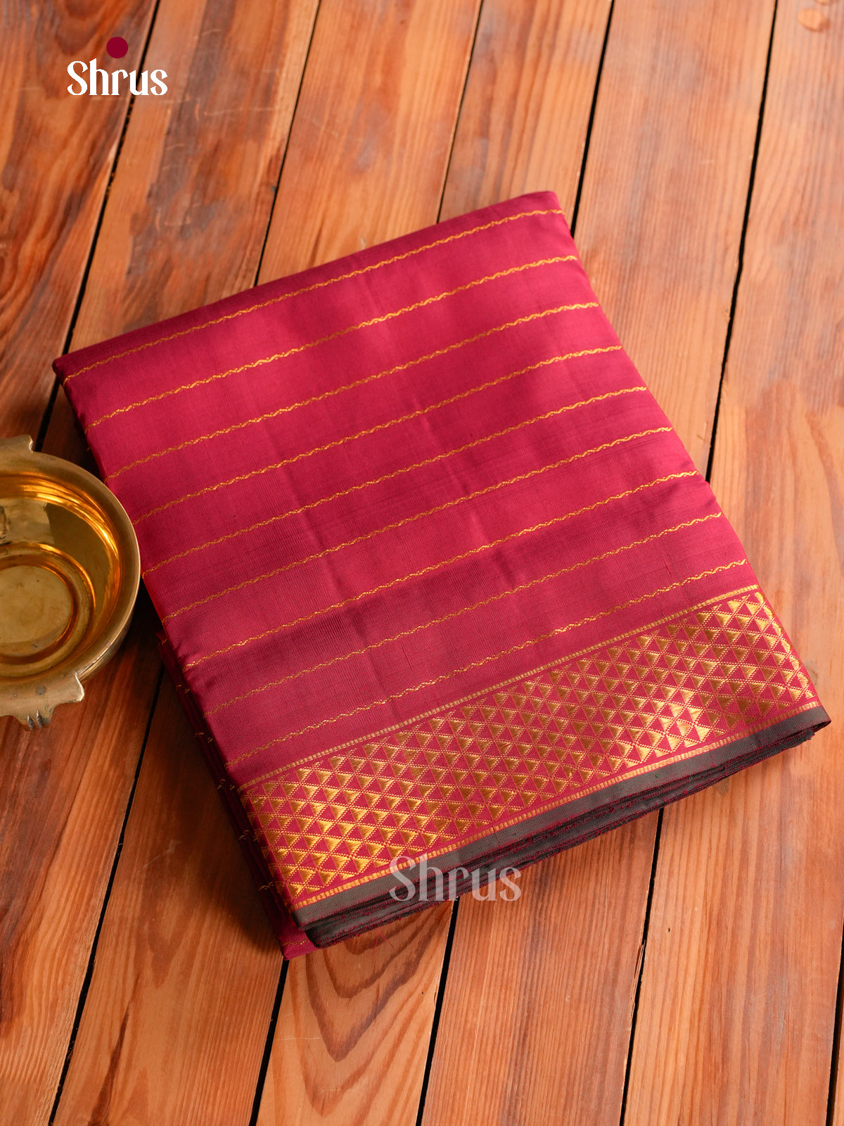 Amazing Dark Pink 9Yards Kanchipuram Saree With Gold Stripes | Self Zari Border & Pallu