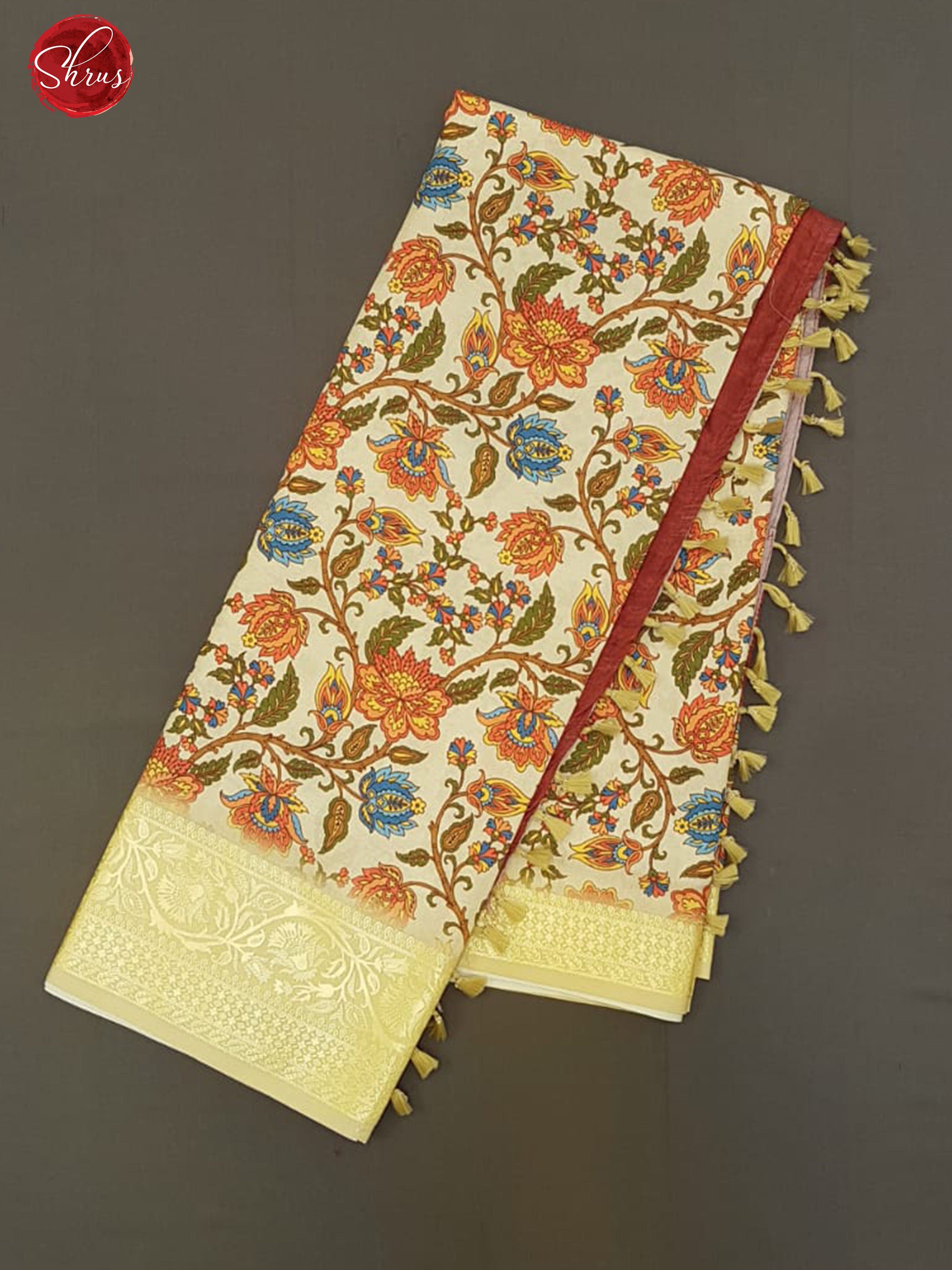 CREAM & MUSTARD - SEMI CREPE SAREE - Shop on ShrusEternity.com