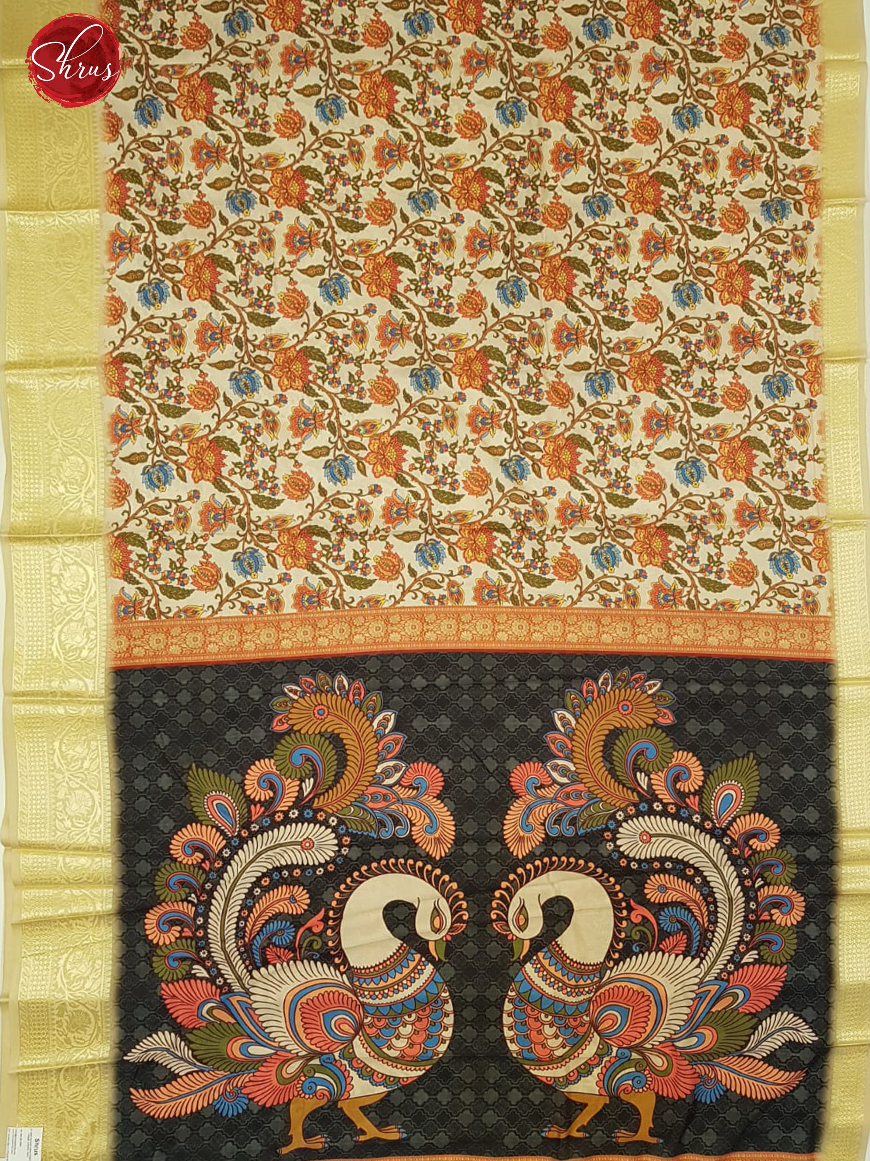 CREAM & MUSTARD - SEMI CREPE SAREE - Shop on ShrusEternity.com