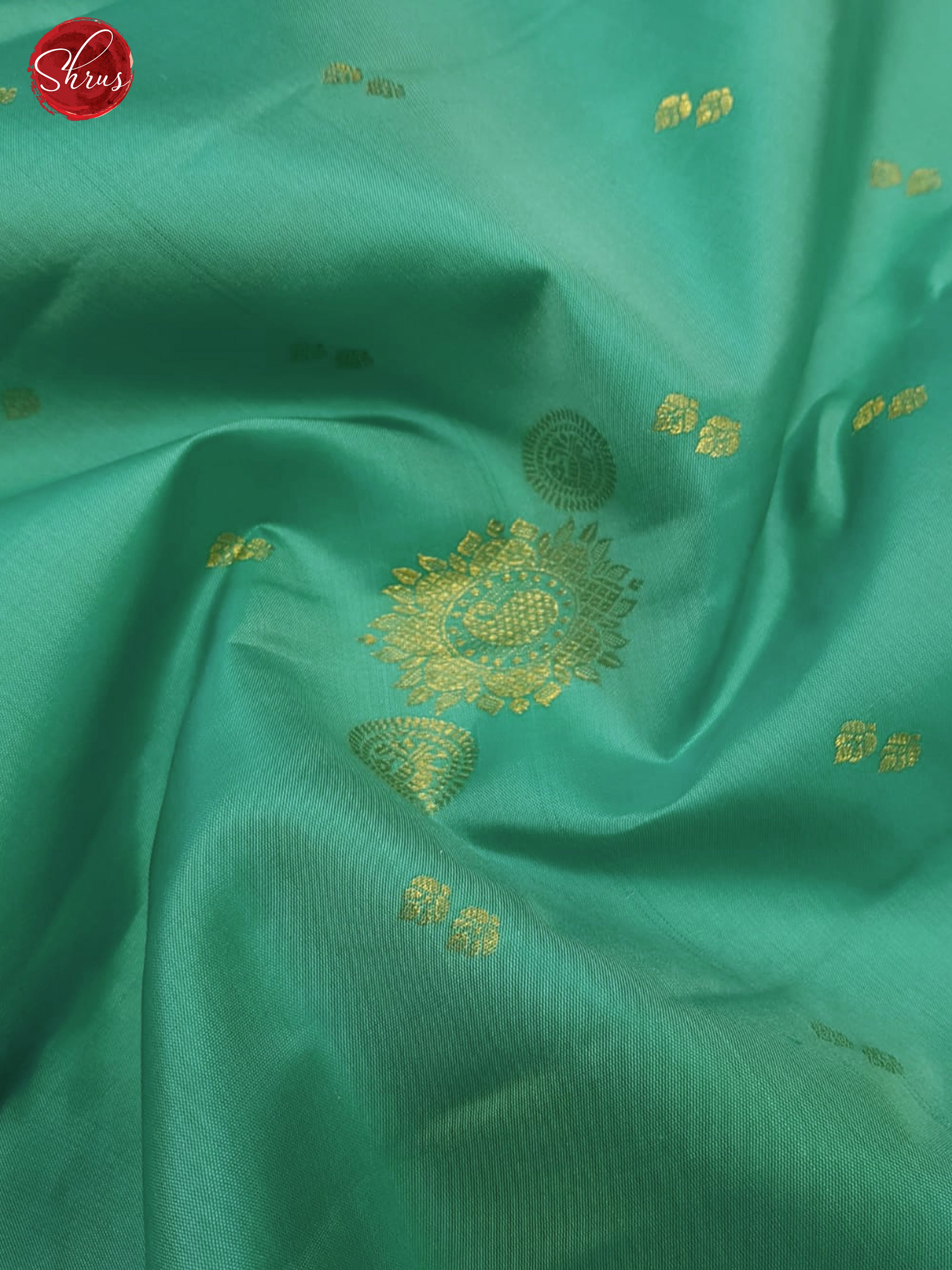 Greenish Blue and Red Korvai Kanchipuram Silk Saree with zari Woven Floral Buttas-4