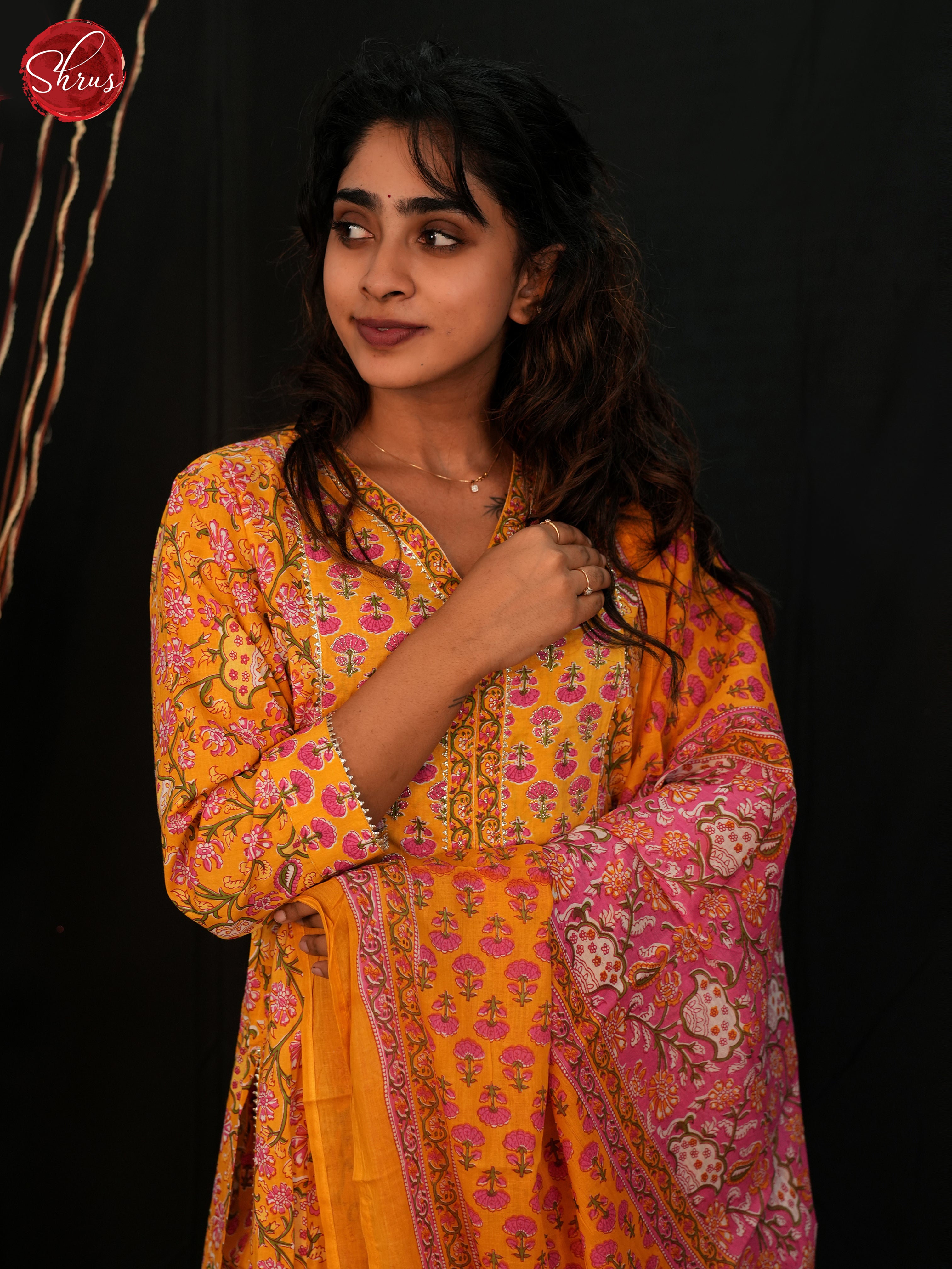 Yellow & Pink- Readymade Salwar Suit with floral print - Shop on ShrusEternity.com