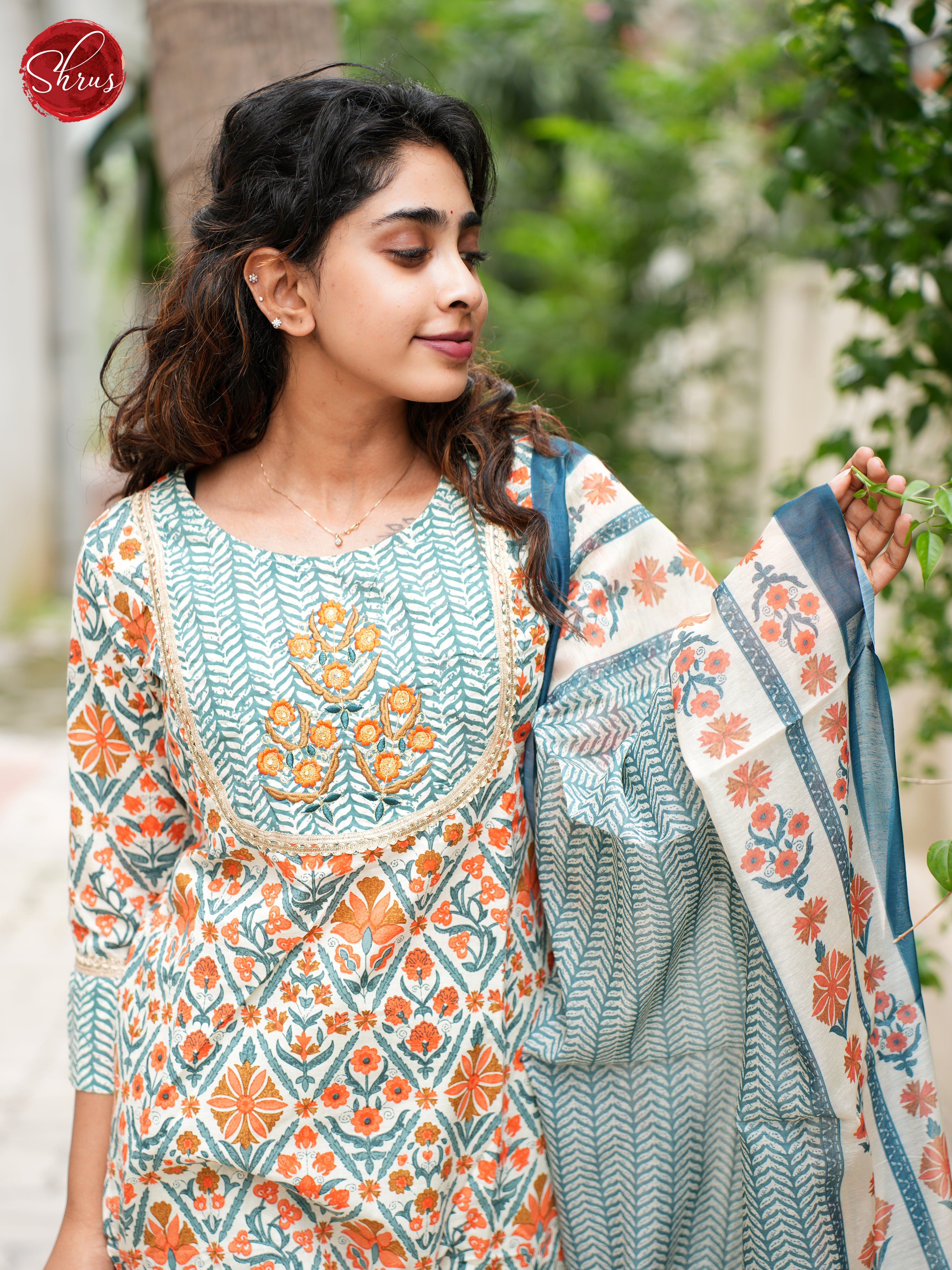 Blue & White - Block Printed Cotton 3 Piece Readymade Salwar - Shop on ShrusEternity.com