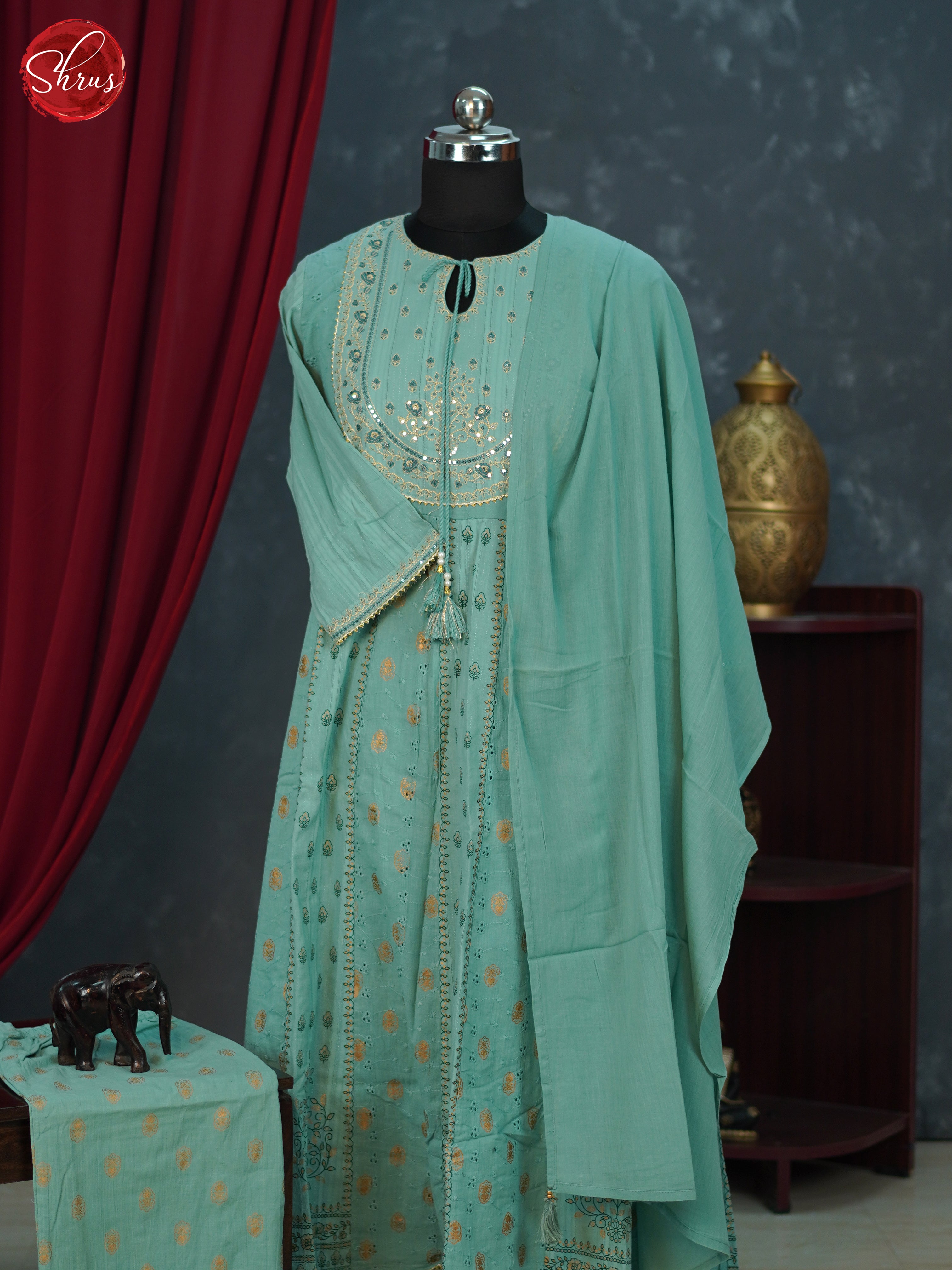 Green -Printed Sequin embroidery 3-pc Readymade Salwar - Shop on ShrusEternity.com