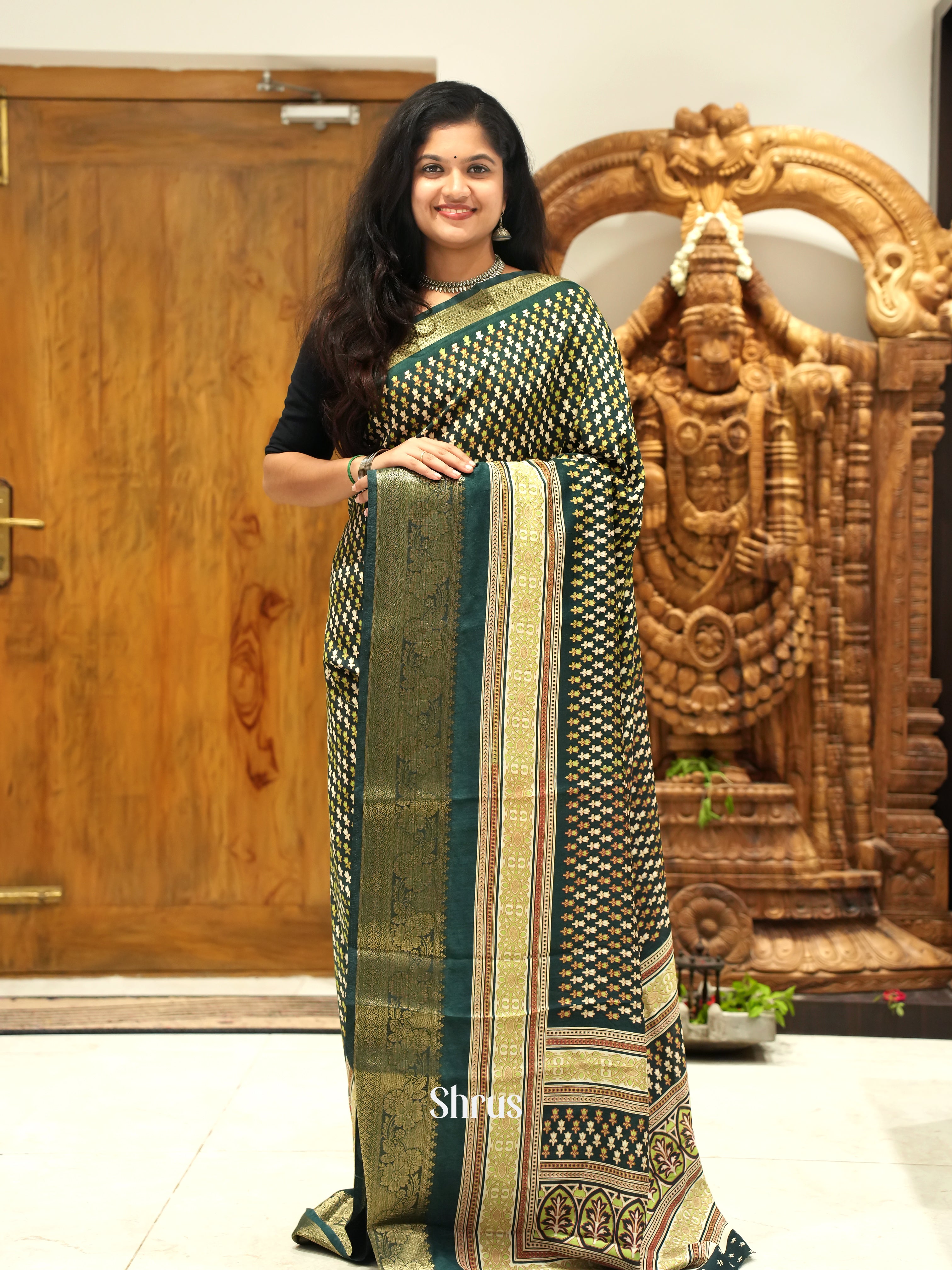 Green - Semi Crepe Saree - Shop on ShrusEternity.com