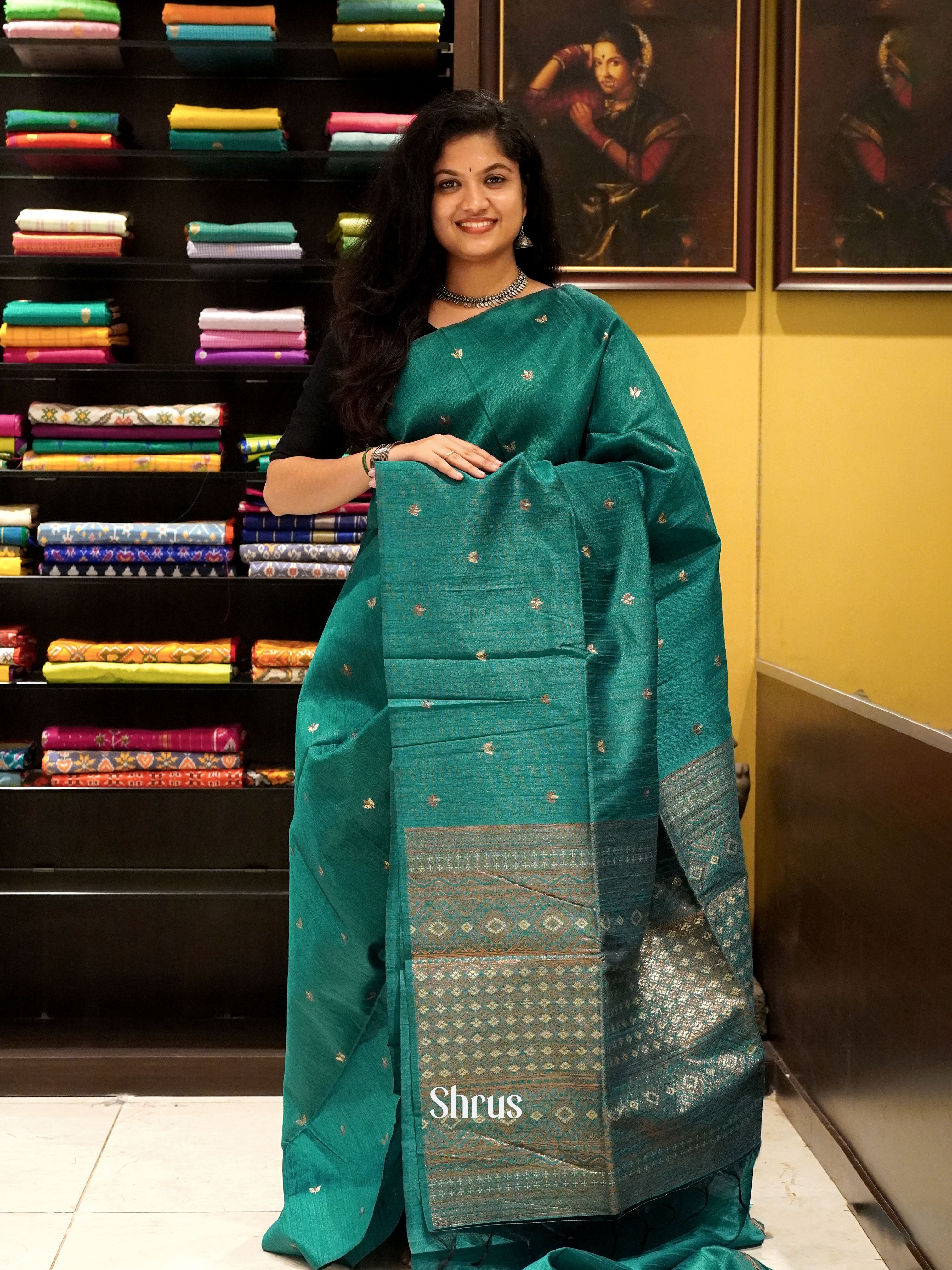 Green(Single Tone)-Semi Rawsilk Saree - Shop on ShrusEternity.com