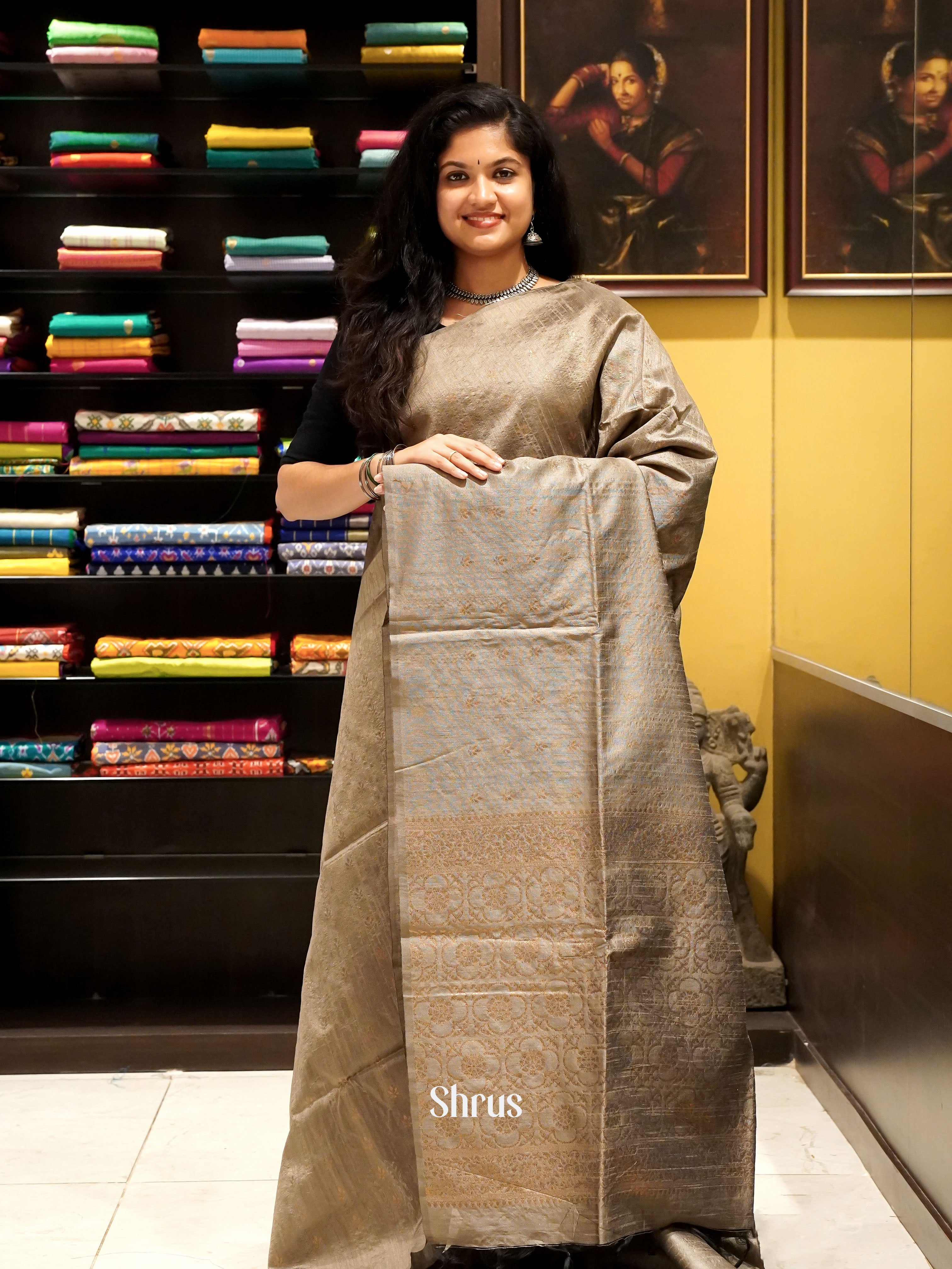 Light Brown(Single Tone) -Semi Rawsilk Saree - Shop on ShrusEternity.com