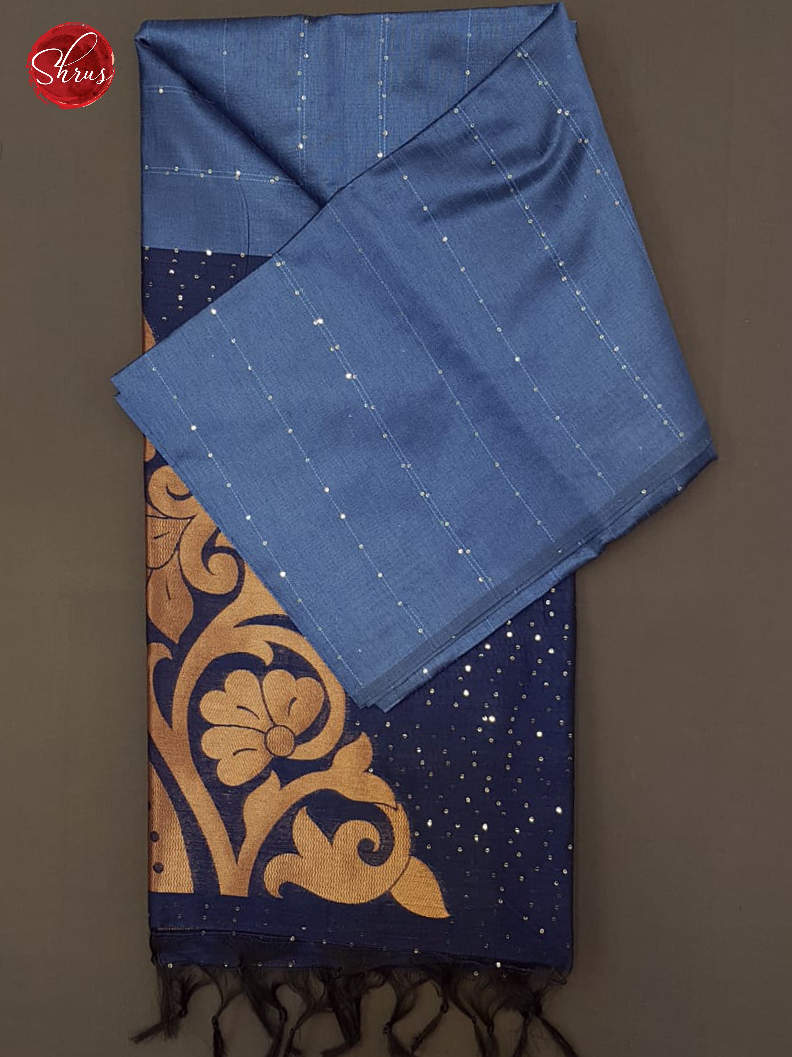 Blue & Dark Blue - Semi Raw Silk Saree - Shop on ShrusEternity.com