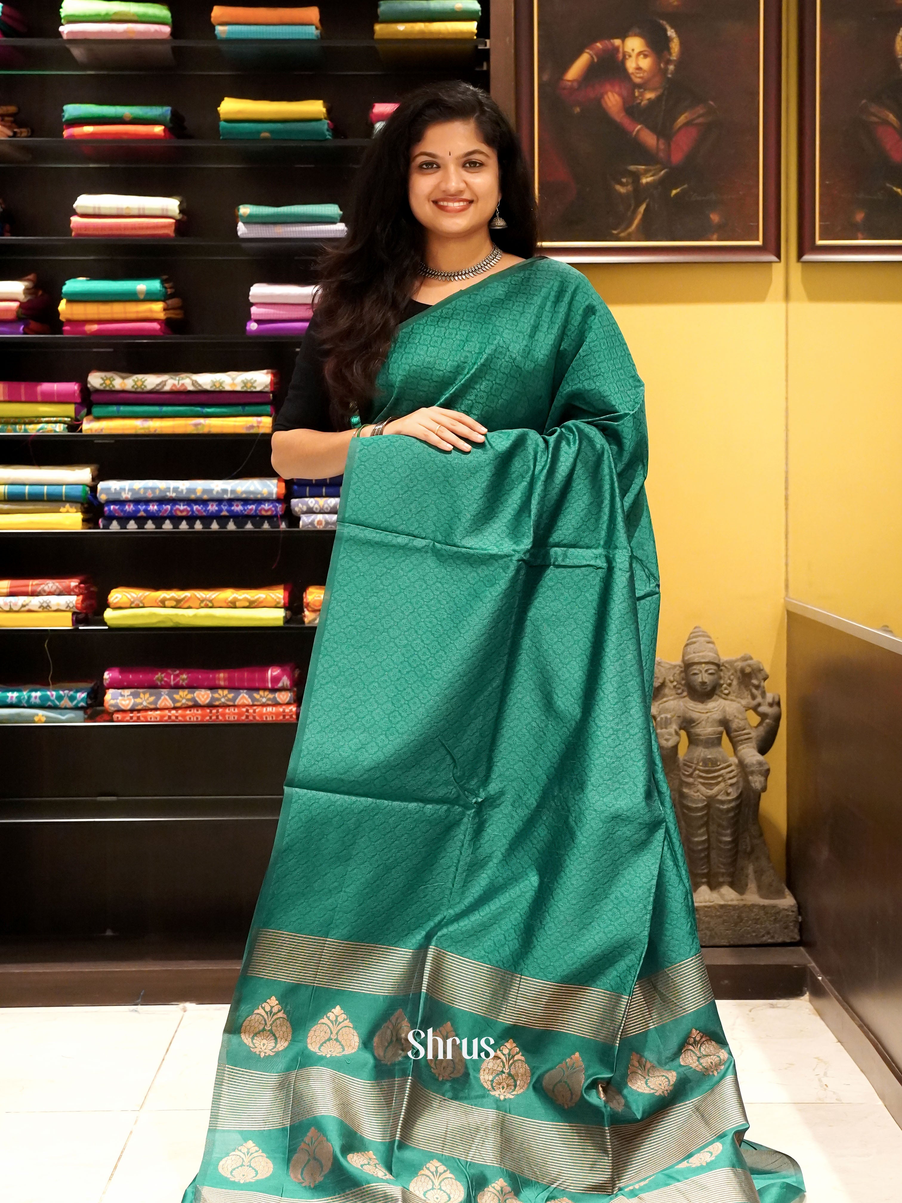 Green(Single Tone) - Semi Raw Silk Saree - Shop on ShrusEternity.com