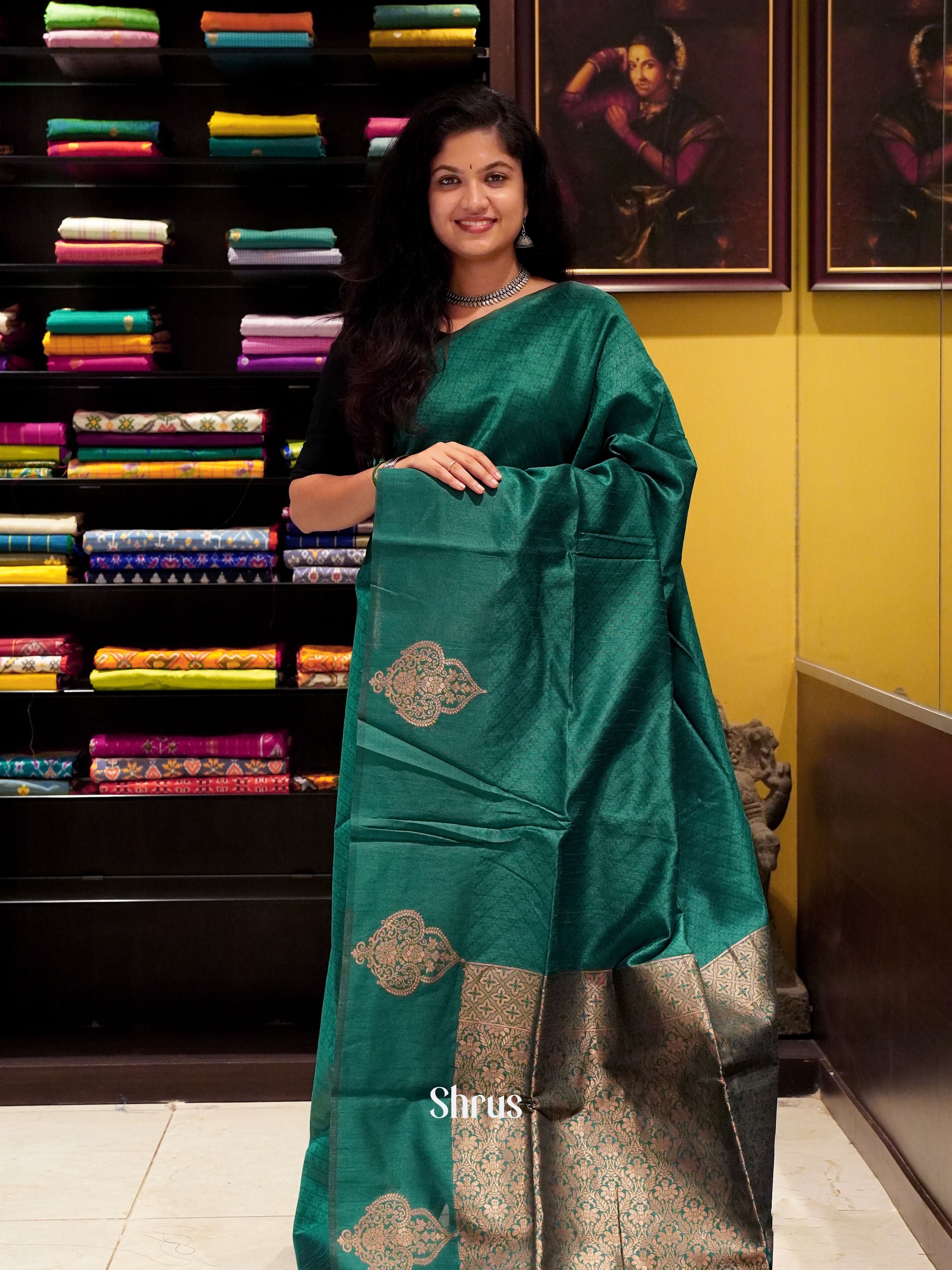 Green(single Tone)- Semi Rawsilk Saree - Shop on ShrusEternity.com