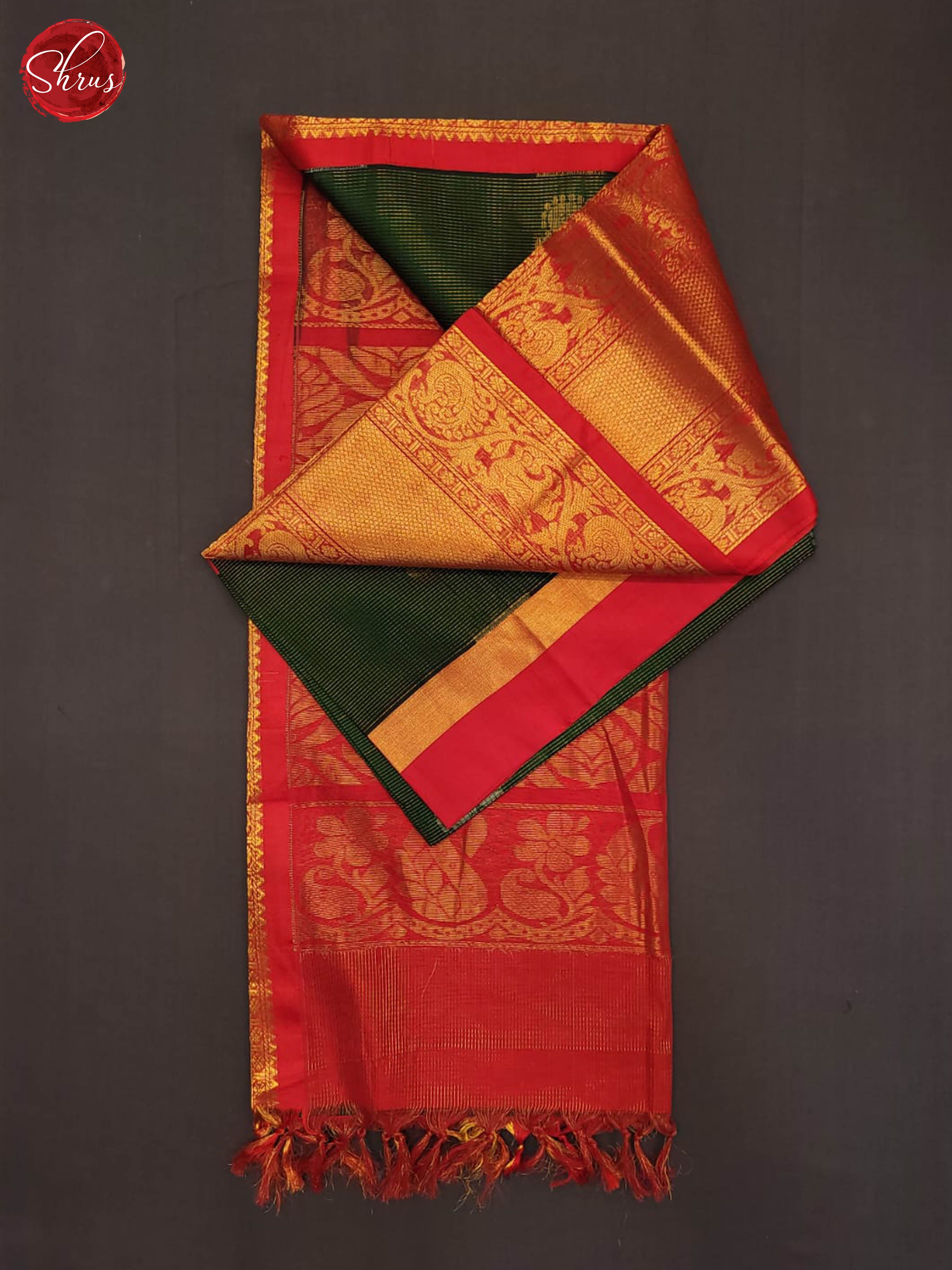 bottle green and Red- Silk Cotton Saree - Shop on ShrusEternity.com