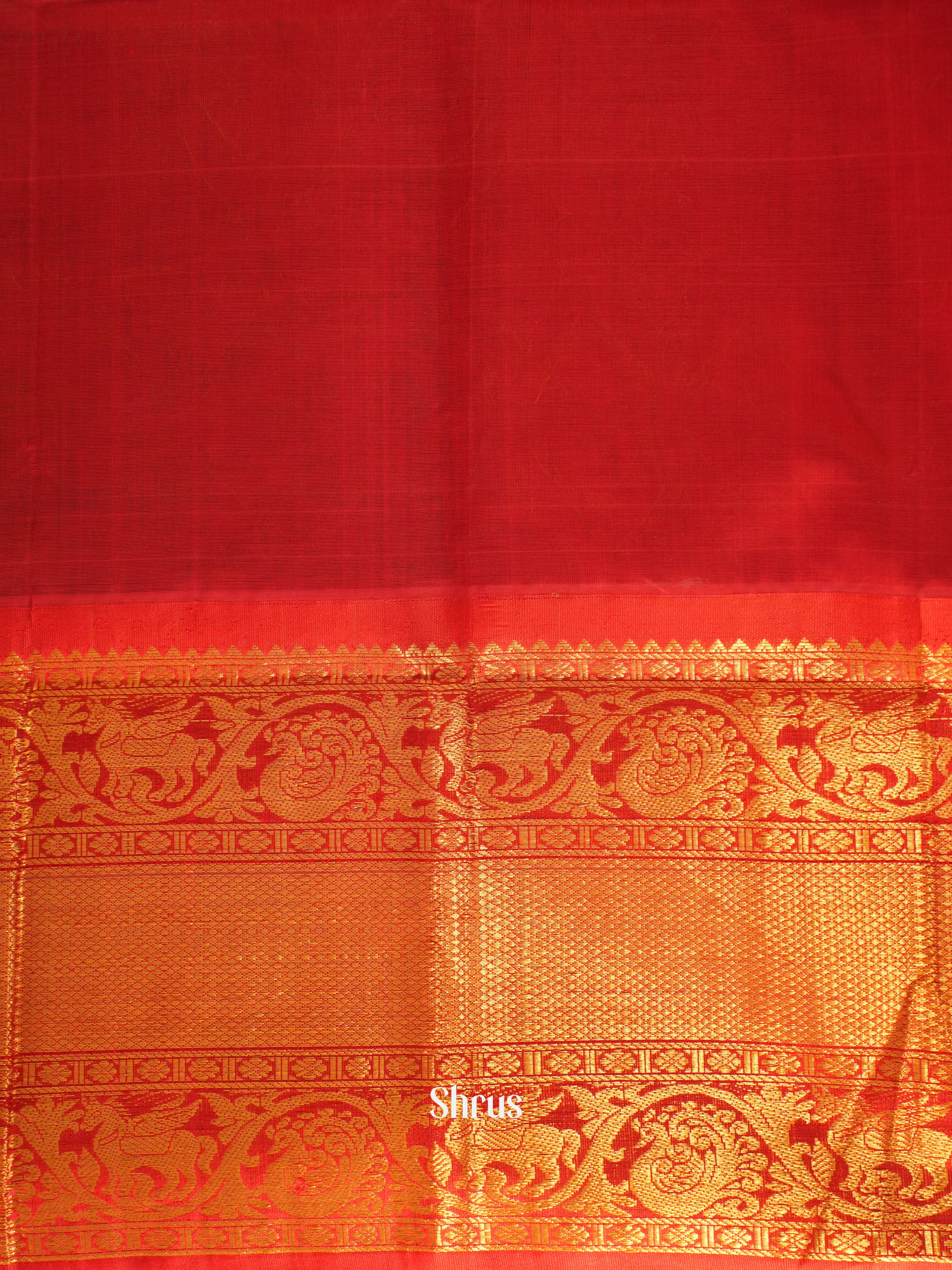 bottle green and Red- Silk Cotton Saree - Shop on ShrusEternity.com