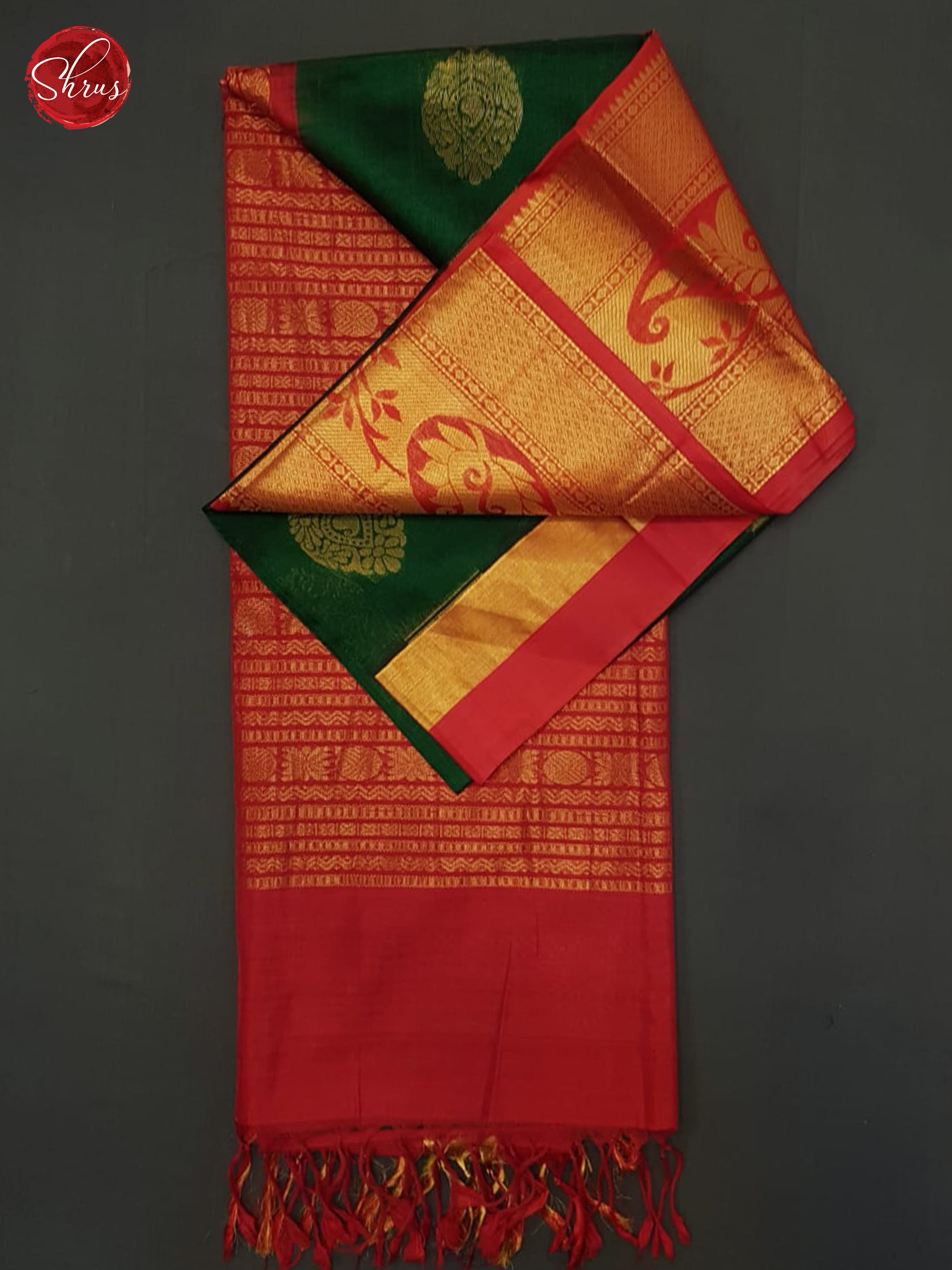 Green And Red- Silk Cotton Saree - Shop on ShrusEternity.com