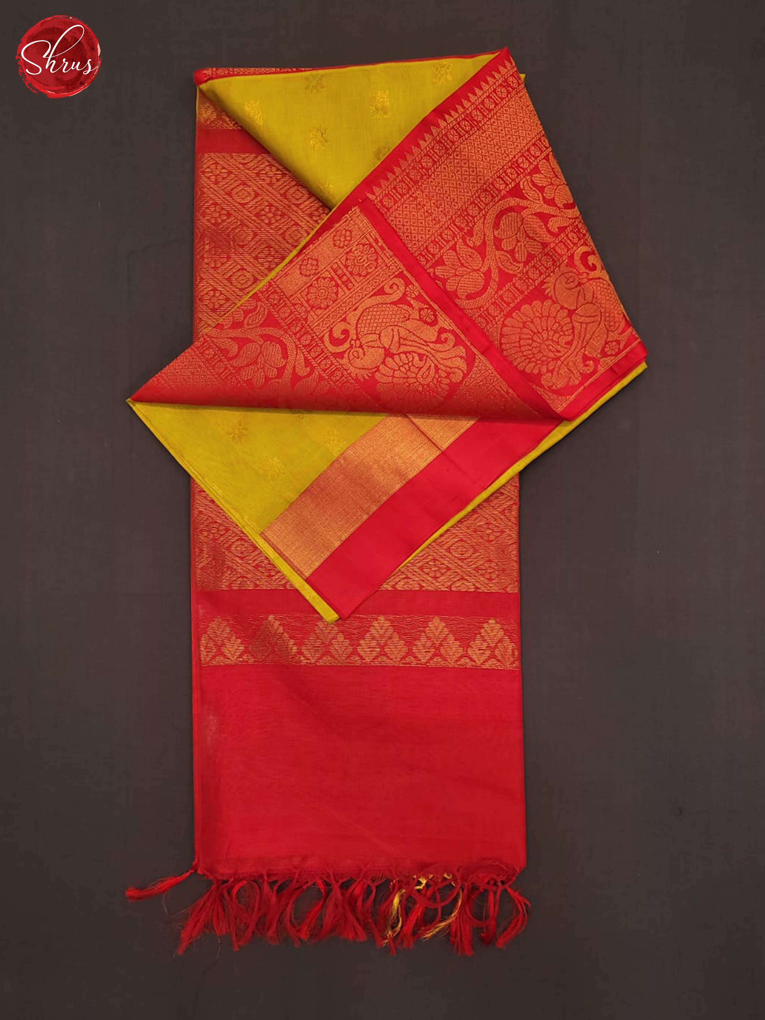 Green and Red -Silk Cotton Saree - Shop on ShrusEternity.com