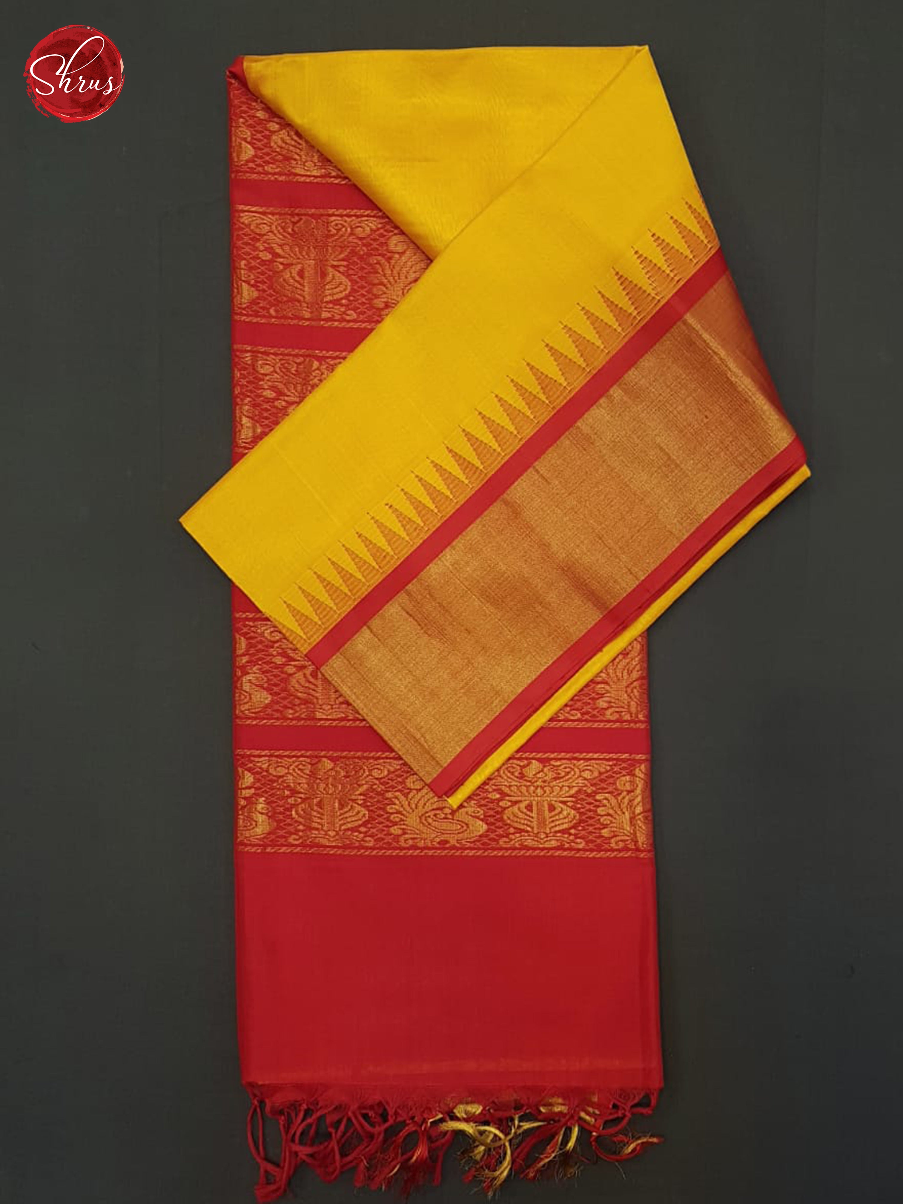 Yellow And Red-Silk Cotton Saree - Shop on ShrusEternity.com