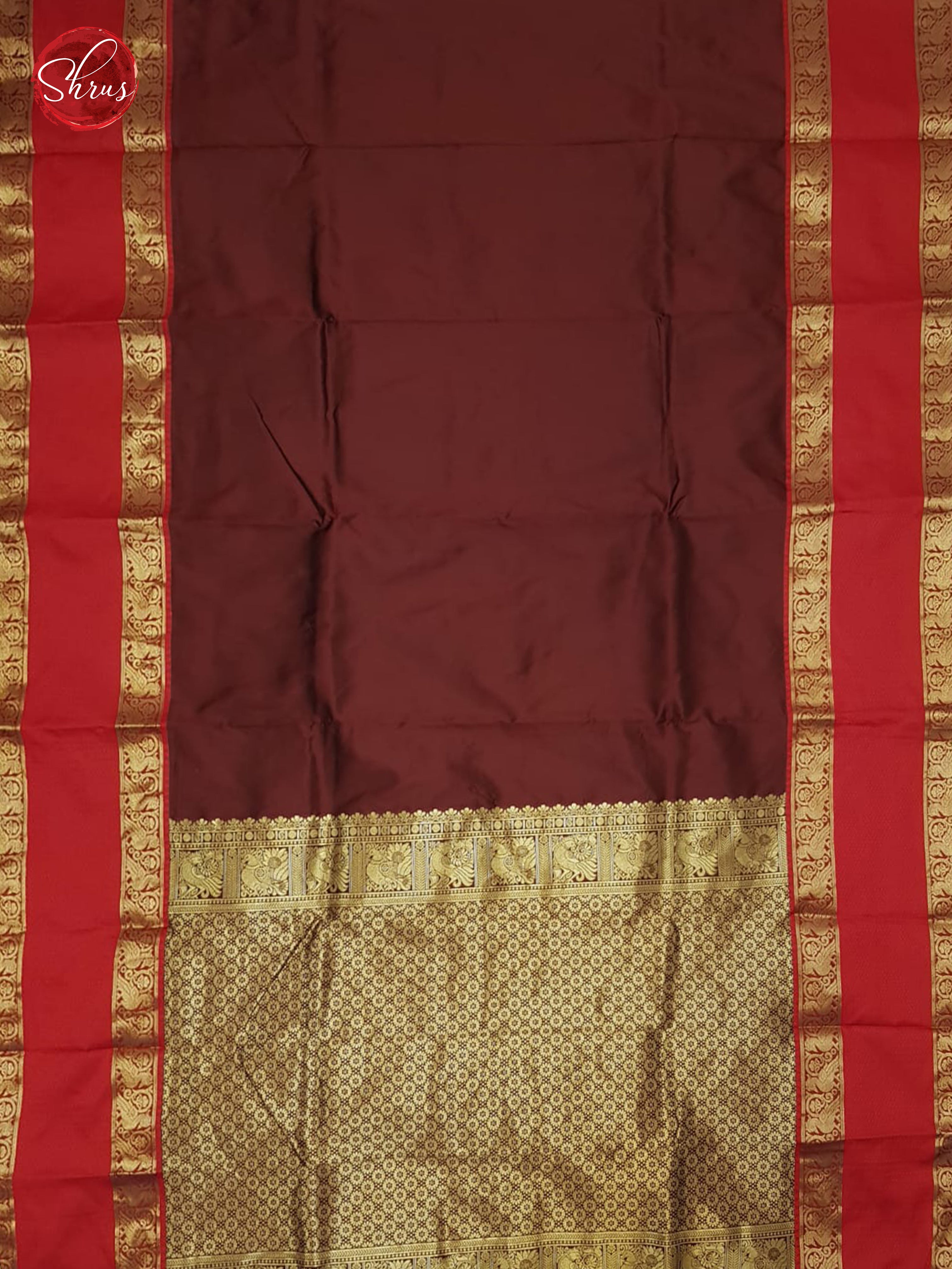 Brown and Red- Semi Kanchipuram Silk Saree - Shop on ShrusEternity.com