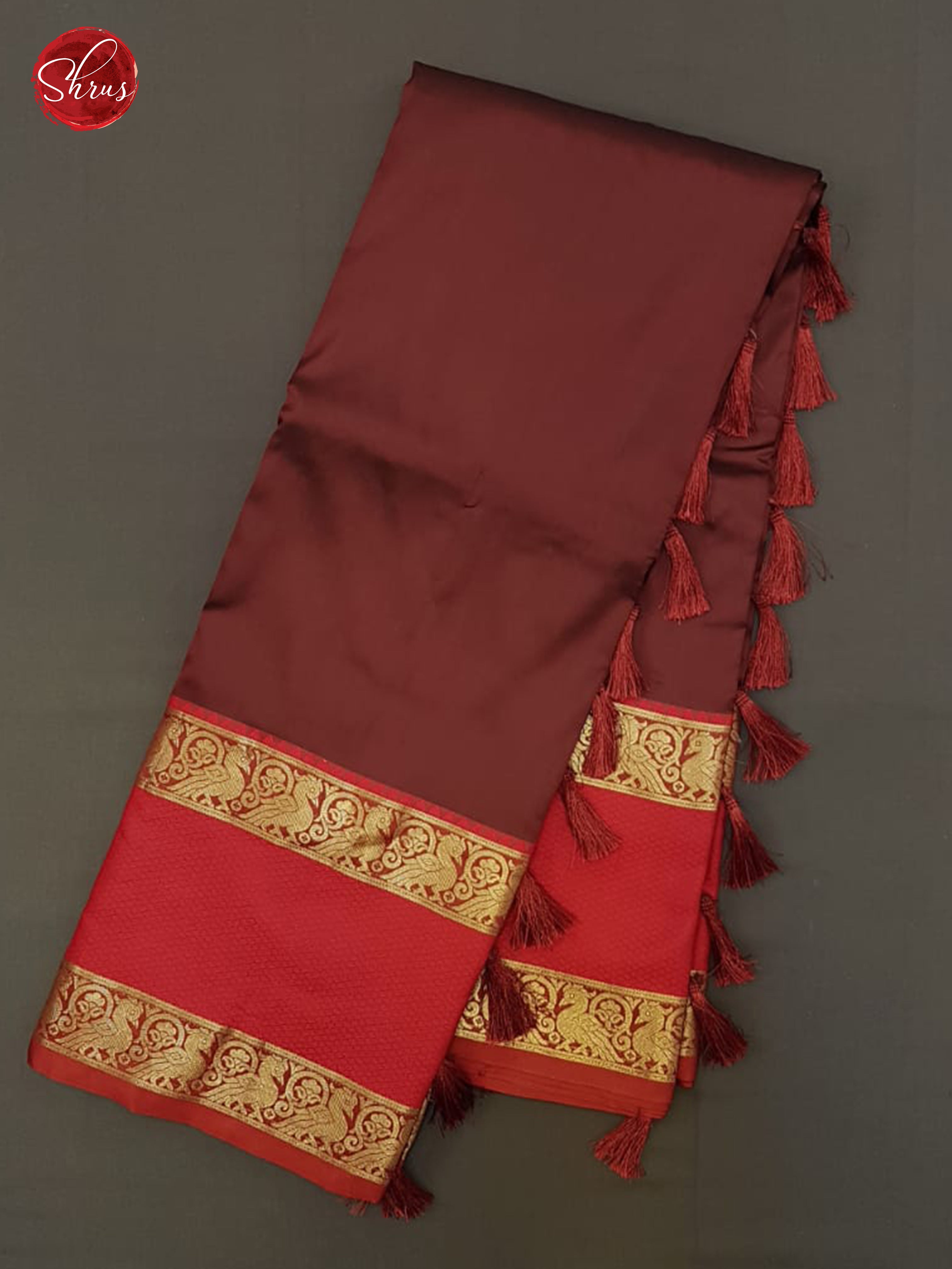 Brown and Red- Semi Kanchipuram Silk Saree - Shop on ShrusEternity.com