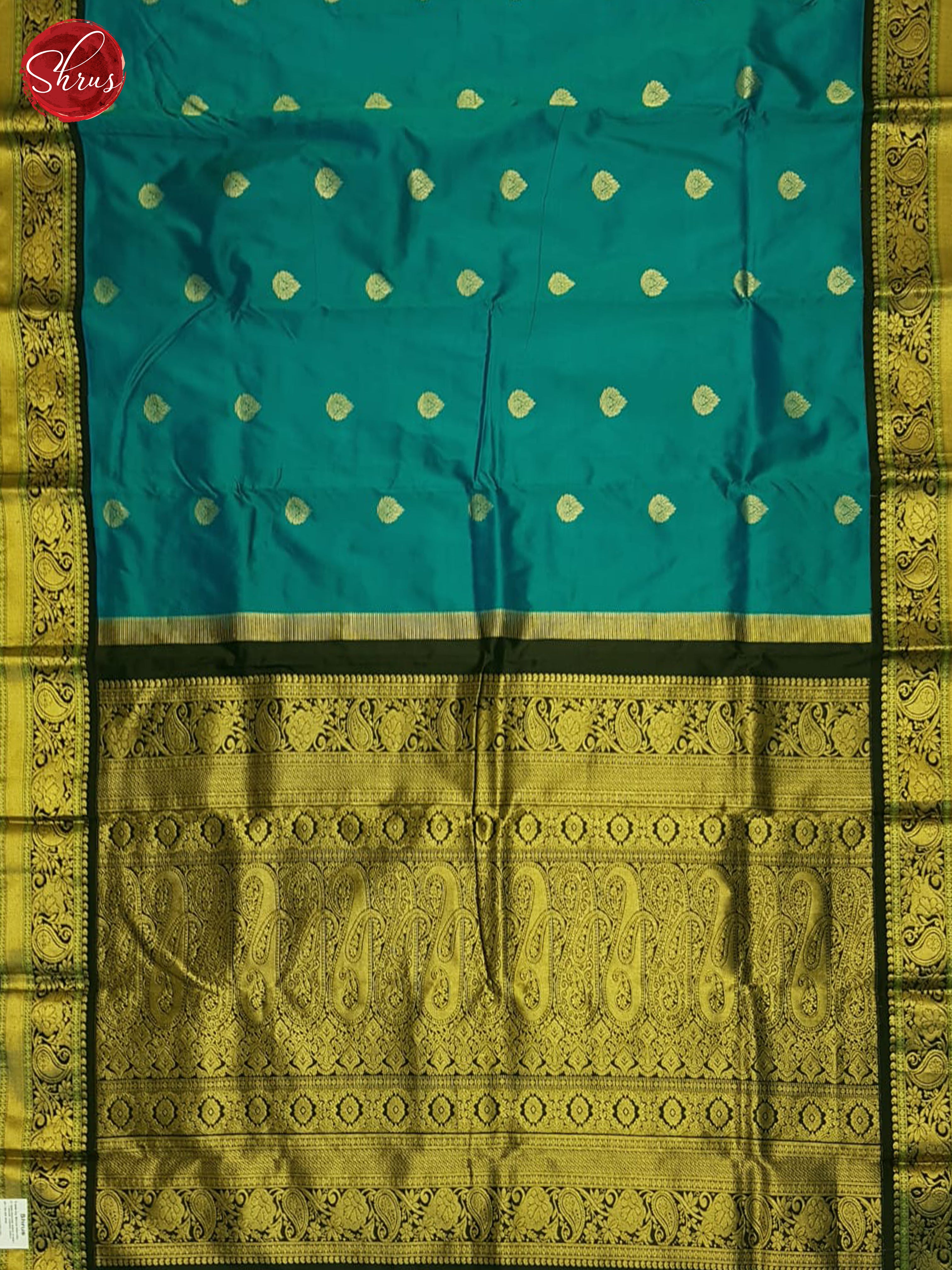 Vibrant Blue And Black Korvai Kanchipuram Silk Saree With Zari Woven Floral Buttas-2