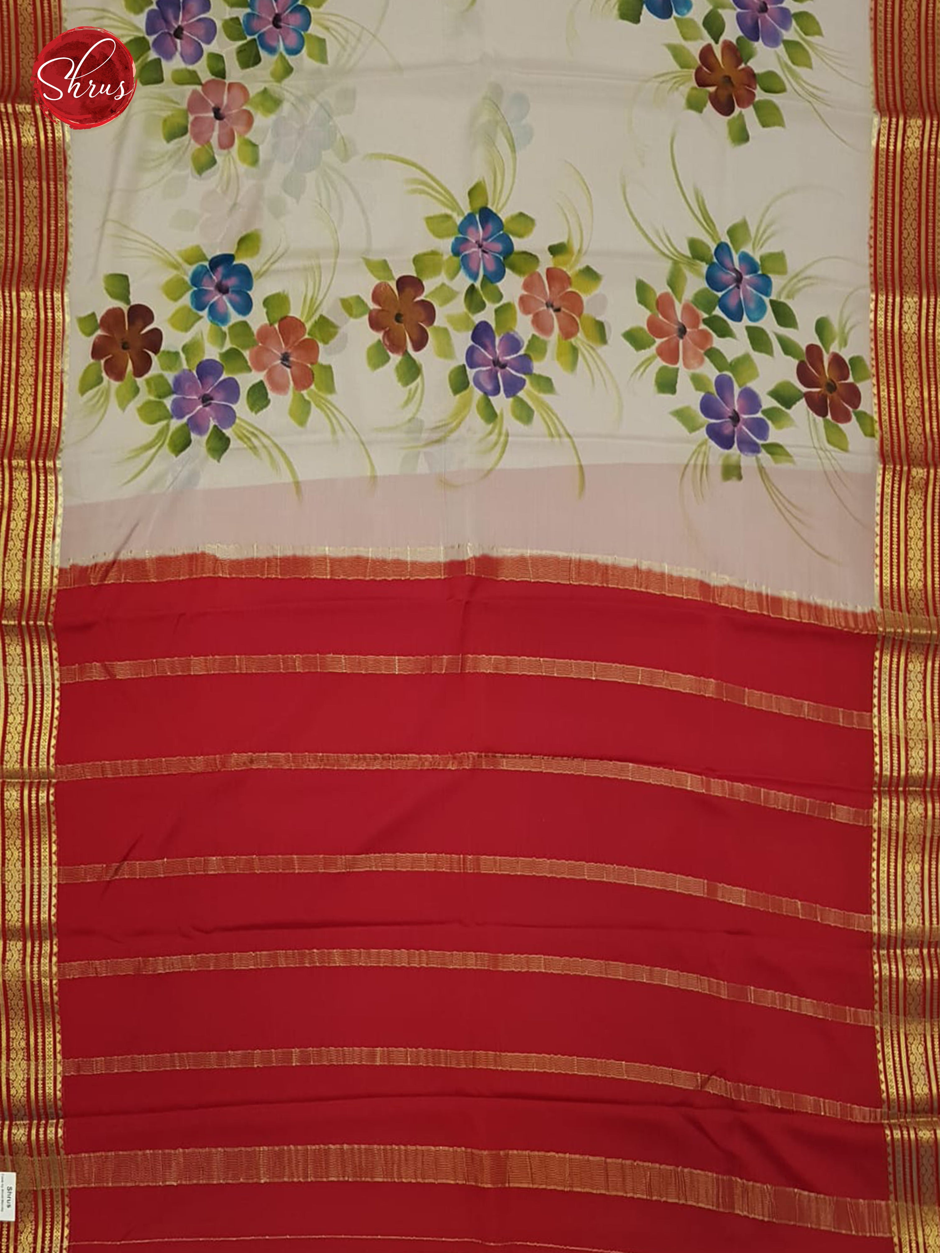 Grey & Red - Mysore Silk Saree - Shop on ShrusEternity.com