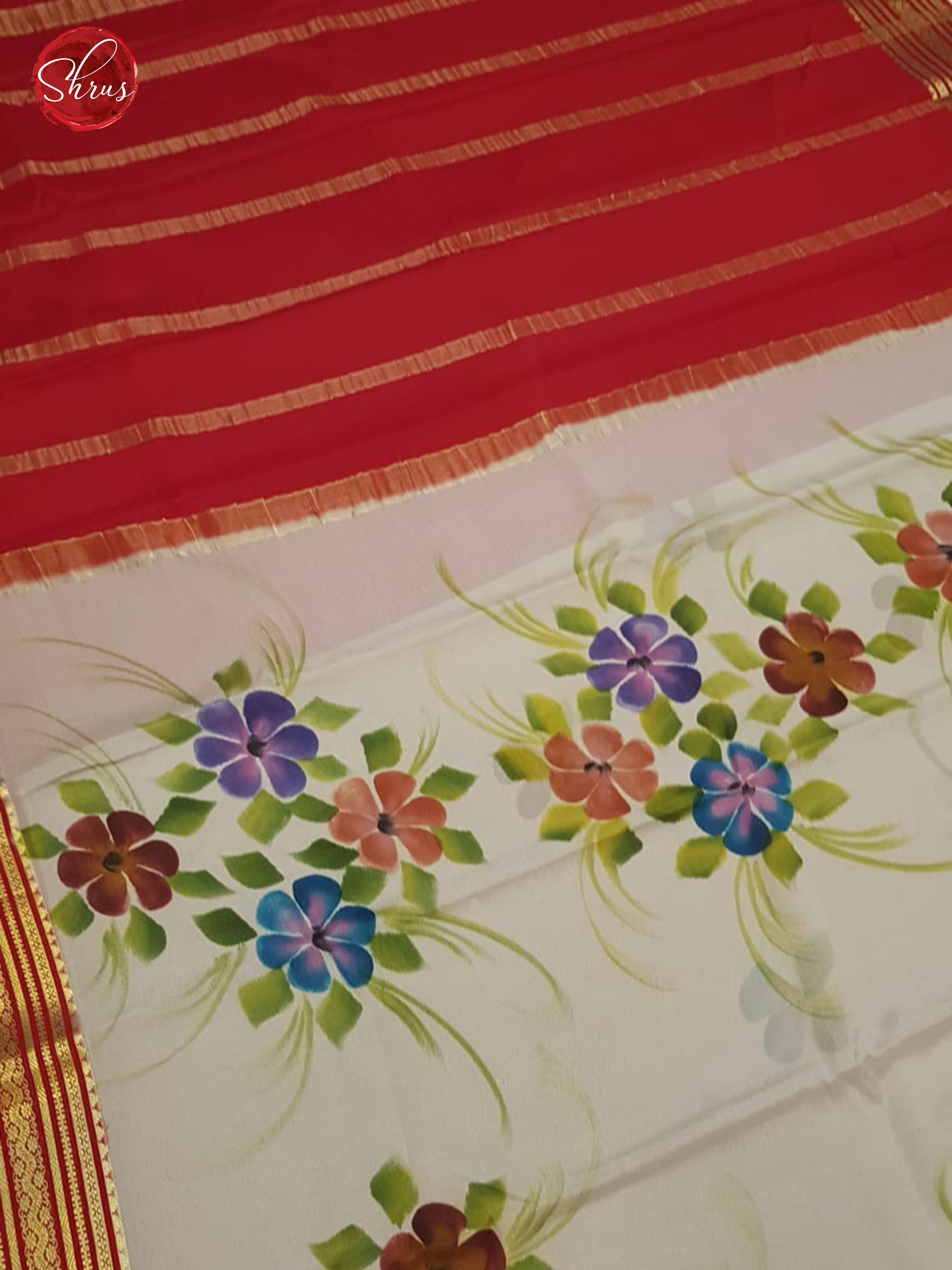 Grey & Red - Mysore Silk Saree - Shop on ShrusEternity.com