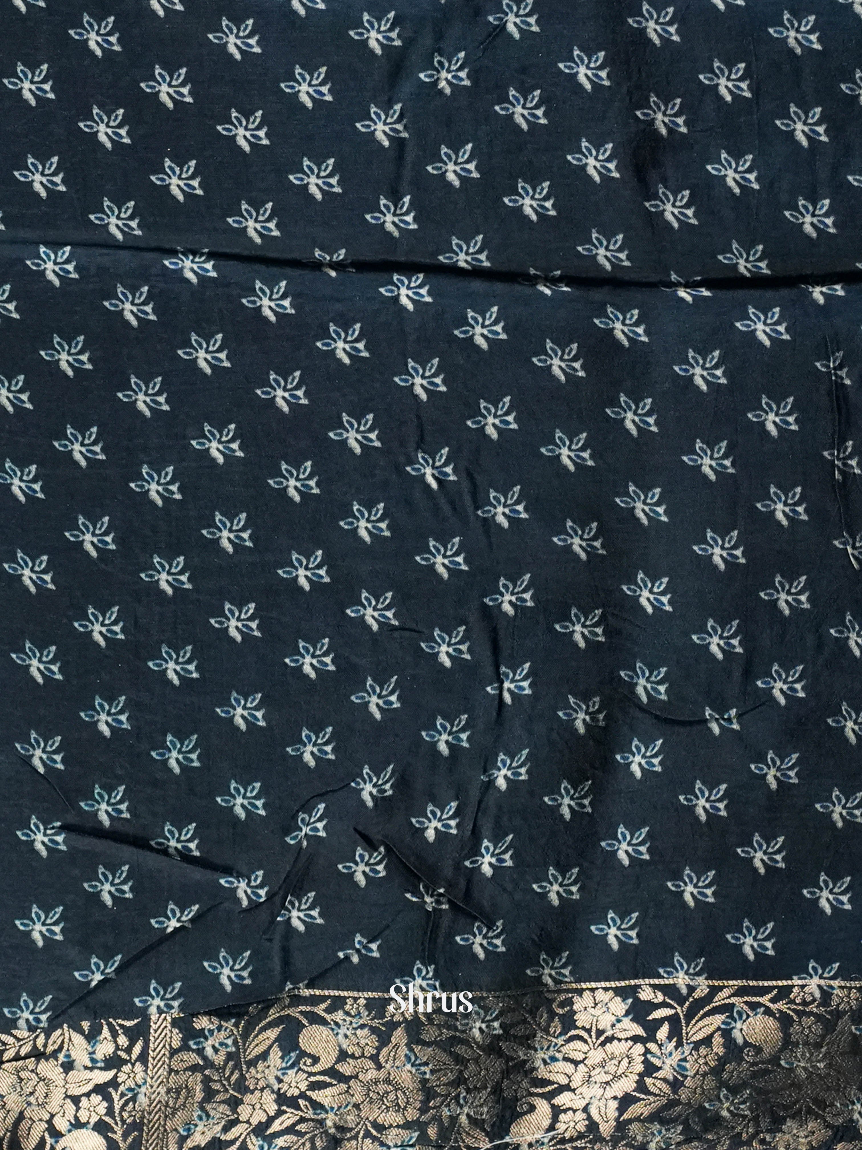 Blue & Black - Semi Crepe Saree - Shop on ShrusEternity.com