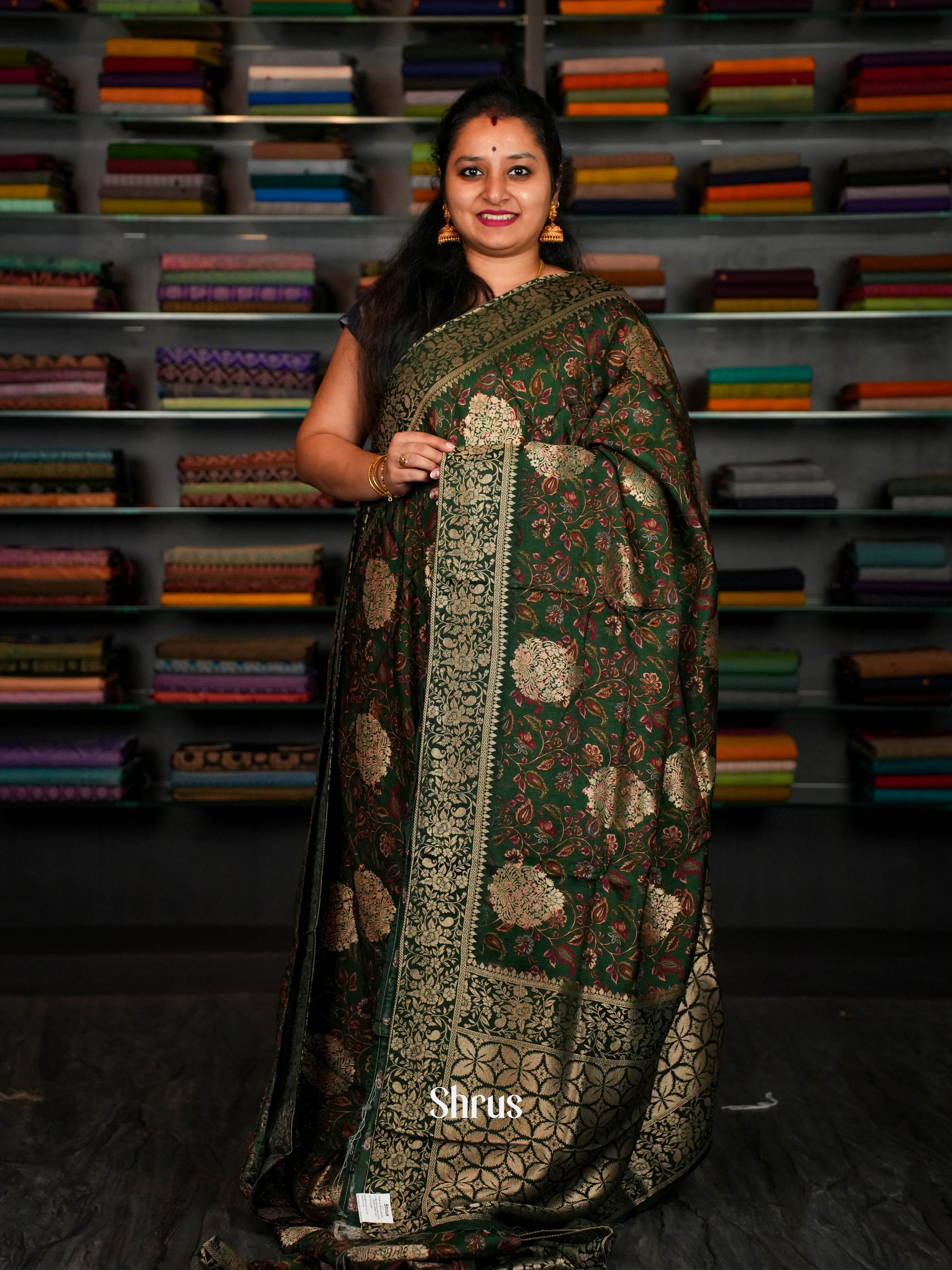 Green (Single Tone) - Semi Crepe Saree - Shop on ShrusEternity.com