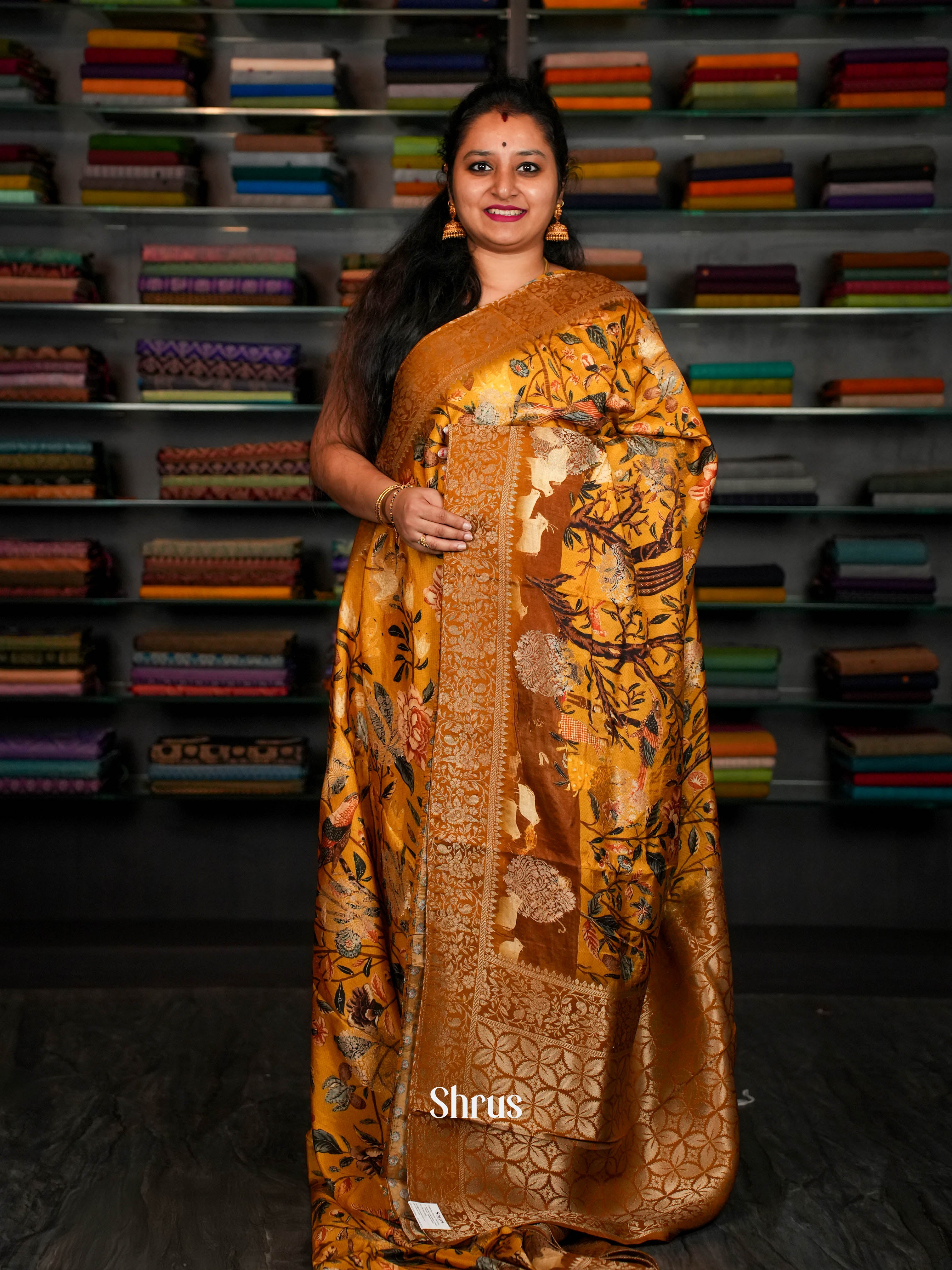 Mustard(Single Tone) - Semi Crepe Saree - Shop on ShrusEternity.com