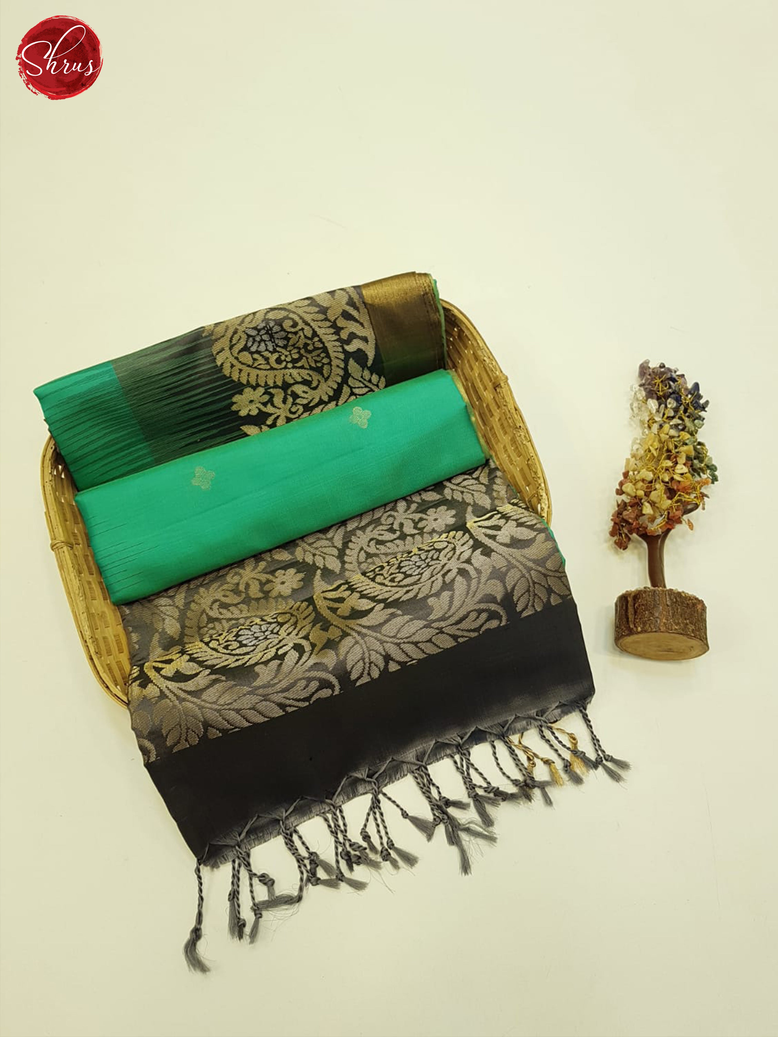 Green and black- Soft Silk saree - Shop on ShrusEternity.com