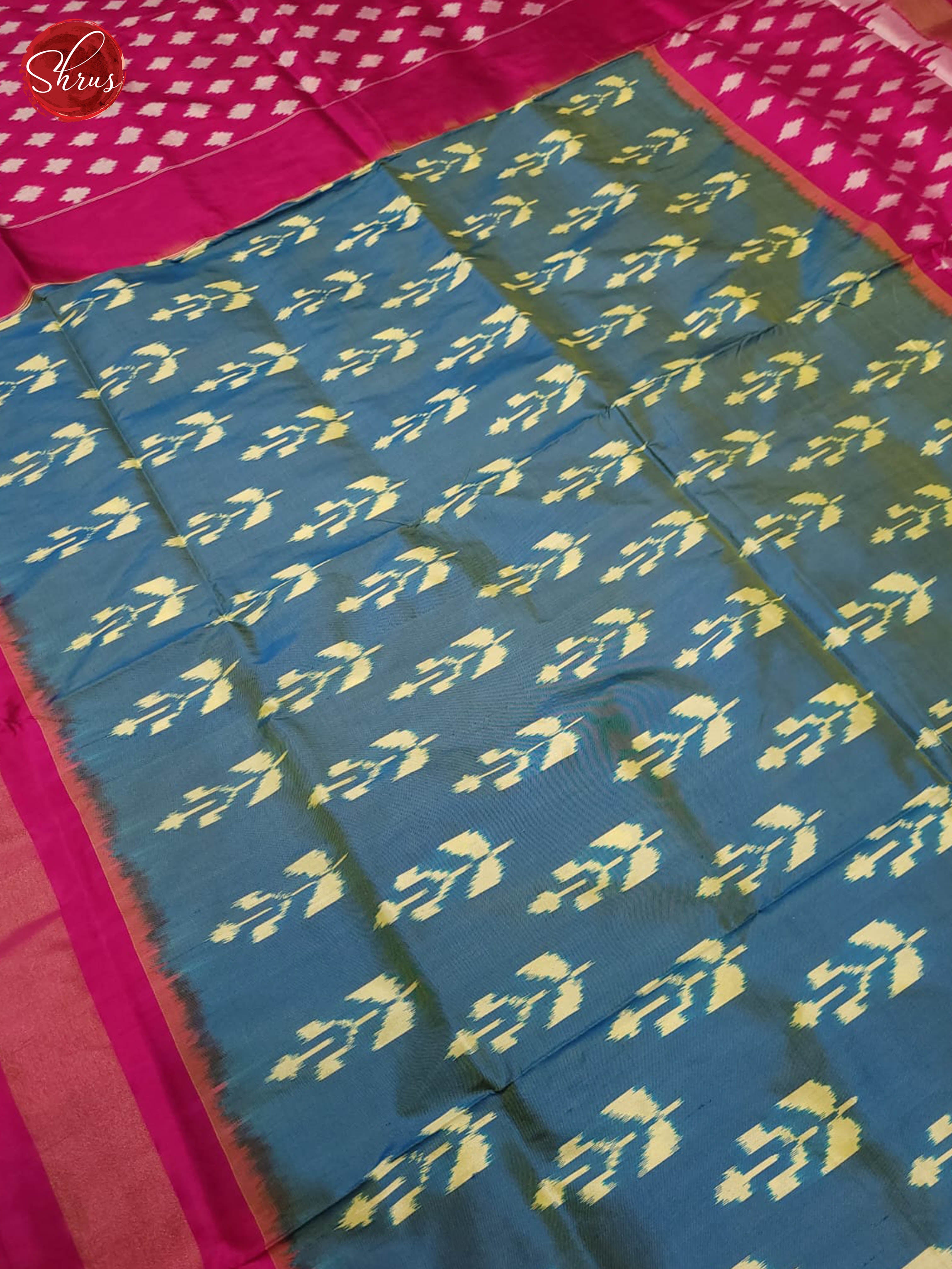 dusty blue and pink- Ikkat Silk Saree - Shop on ShrusEternity.com