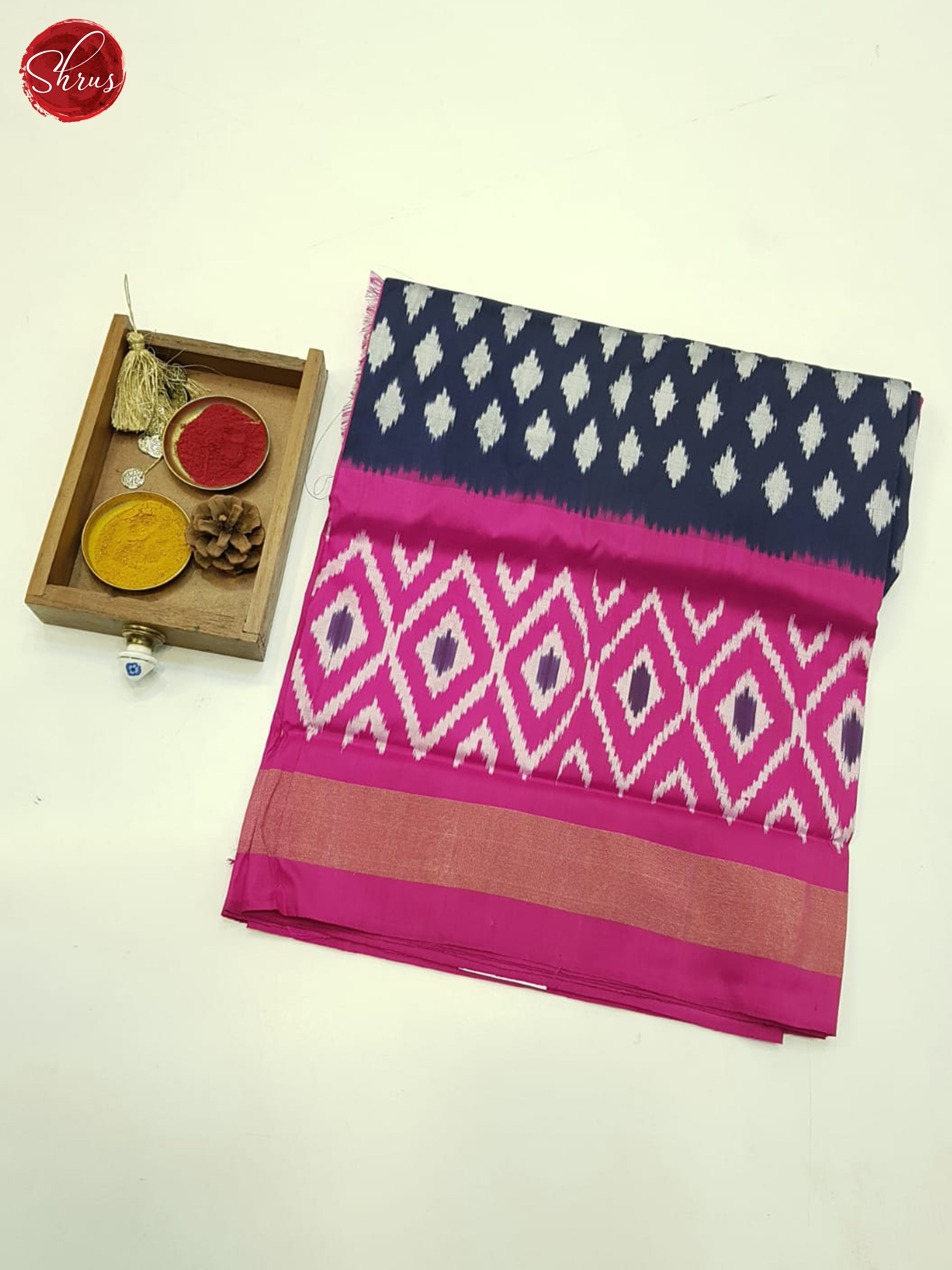 Blue & Pink- Ikkat Silk Saree - Shop on ShrusEternity.com