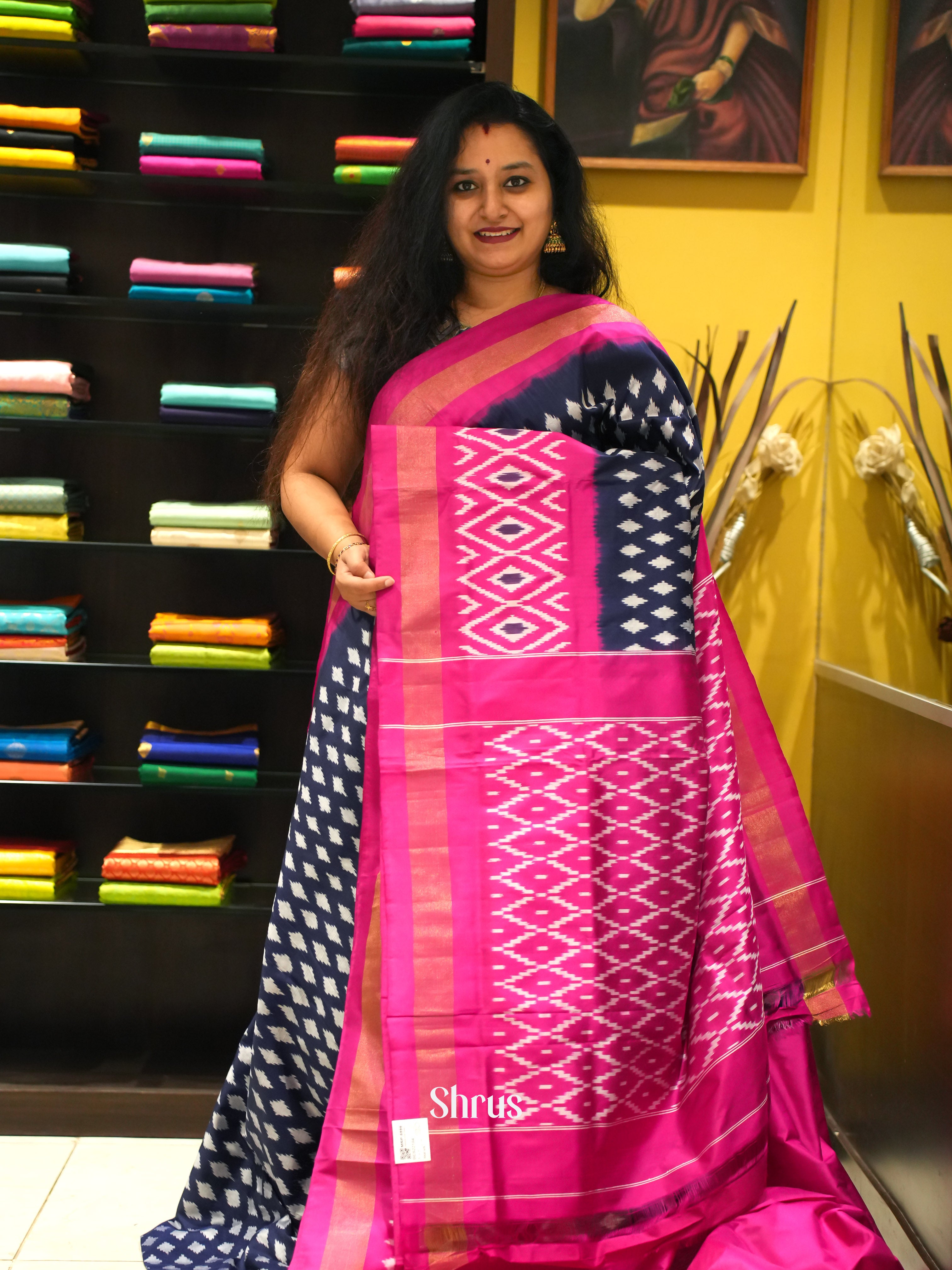 Blue & Pink- Ikkat Silk Saree - Shop on ShrusEternity.com